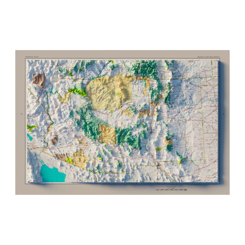 Arizona and New Mexico 1970 Shaded Relief Map - Muir Way - Vintage Relief