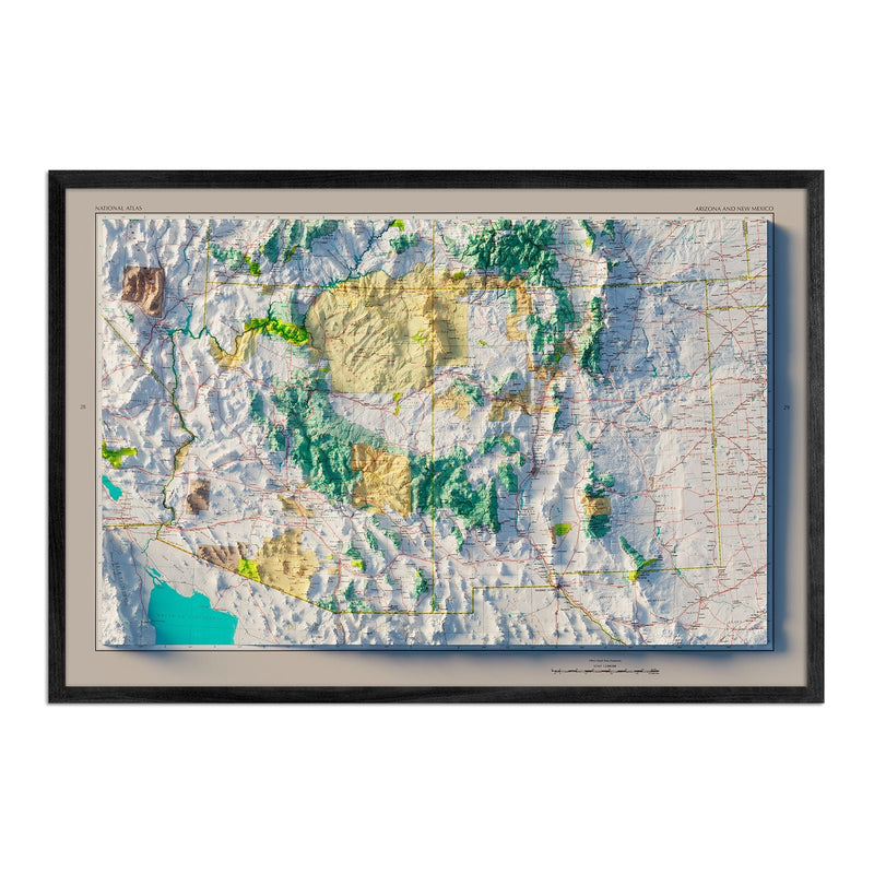 Arizona and New Mexico 1970 Shaded Relief Map - Muir Way - Vintage Relief