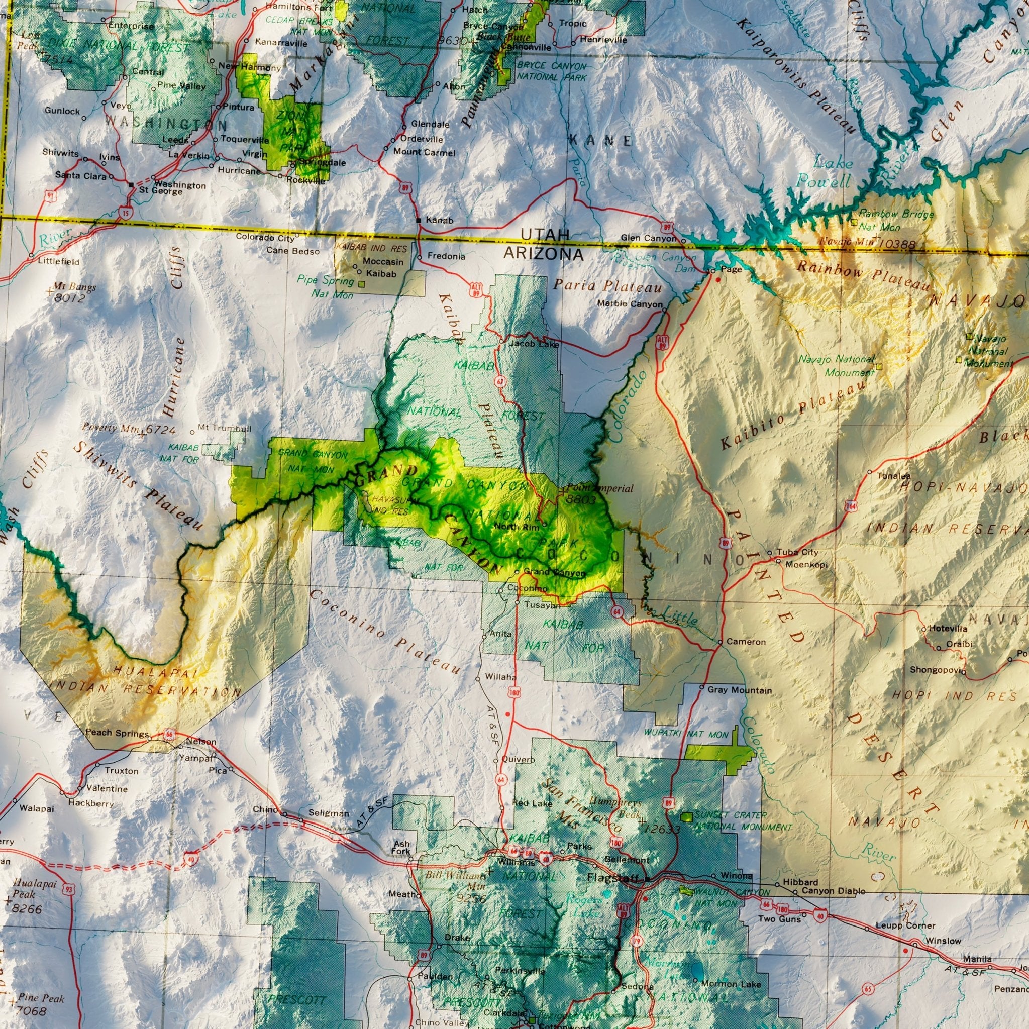 Arizona and New Mexico 1970 Shaded Relief Map - Muir Way - Vintage Relief