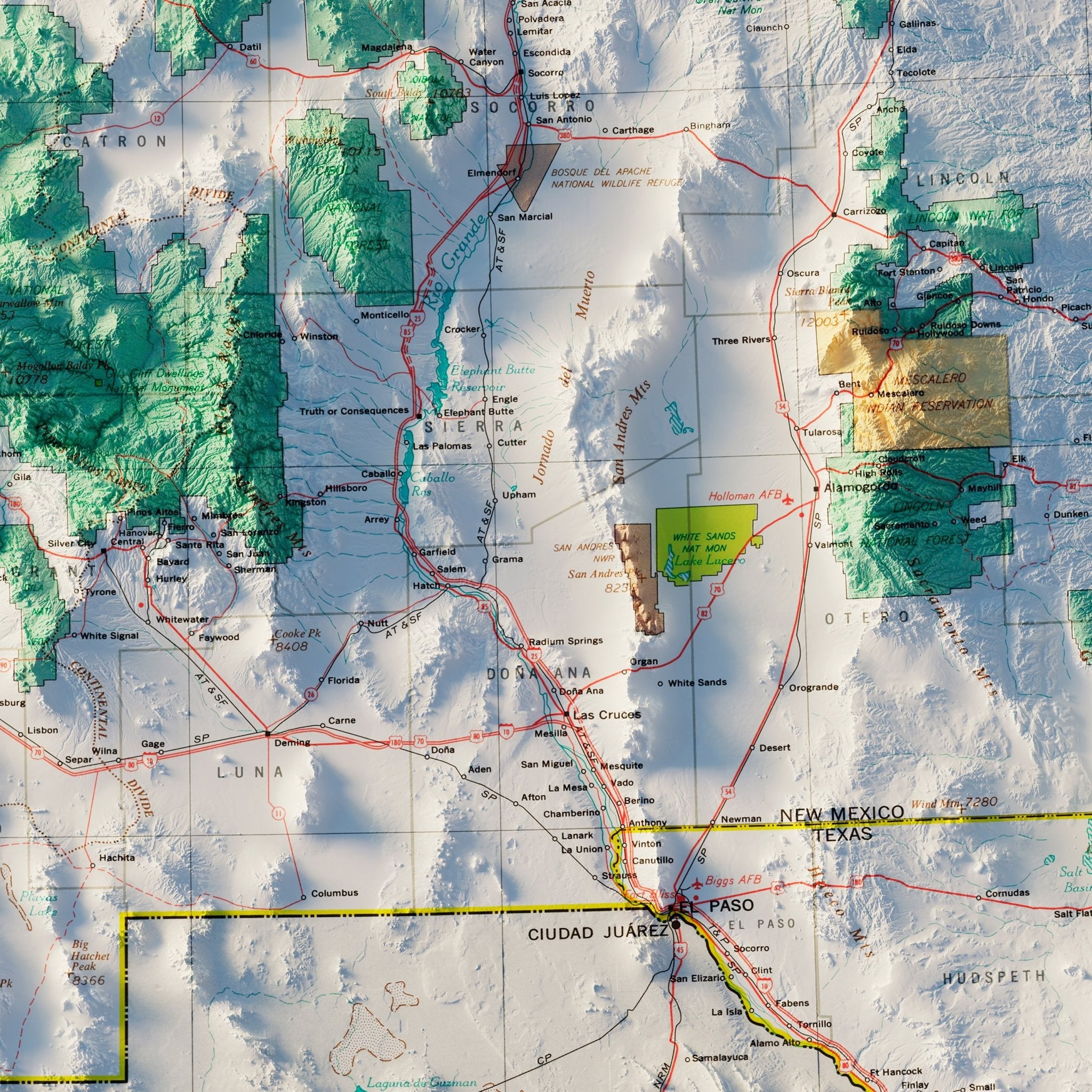 Arizona and New Mexico 1970 Shaded Relief Map | Cities & more