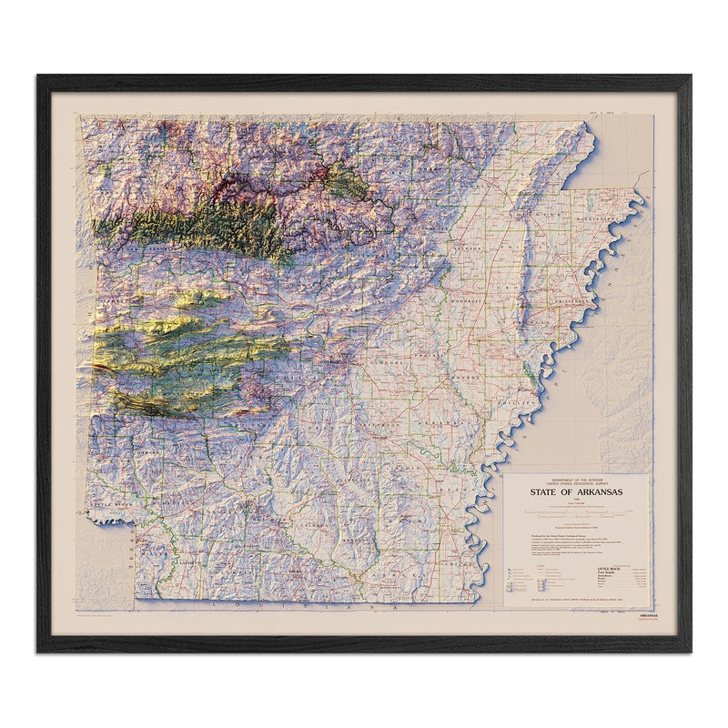 Arkansas 1990 Shaded Relief Map - Muir Way - Vintage Relief