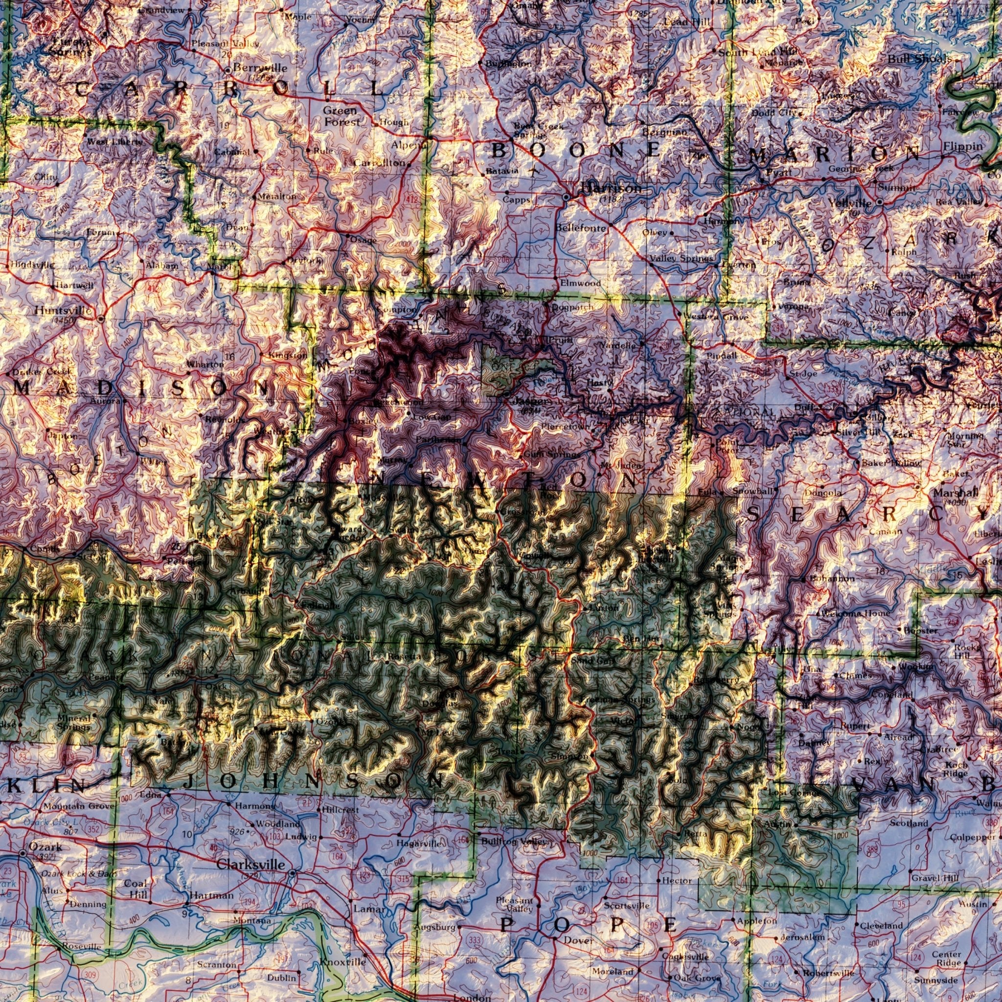 Arkansas 1990 Shaded Relief Map - Muir Way - Vintage Relief