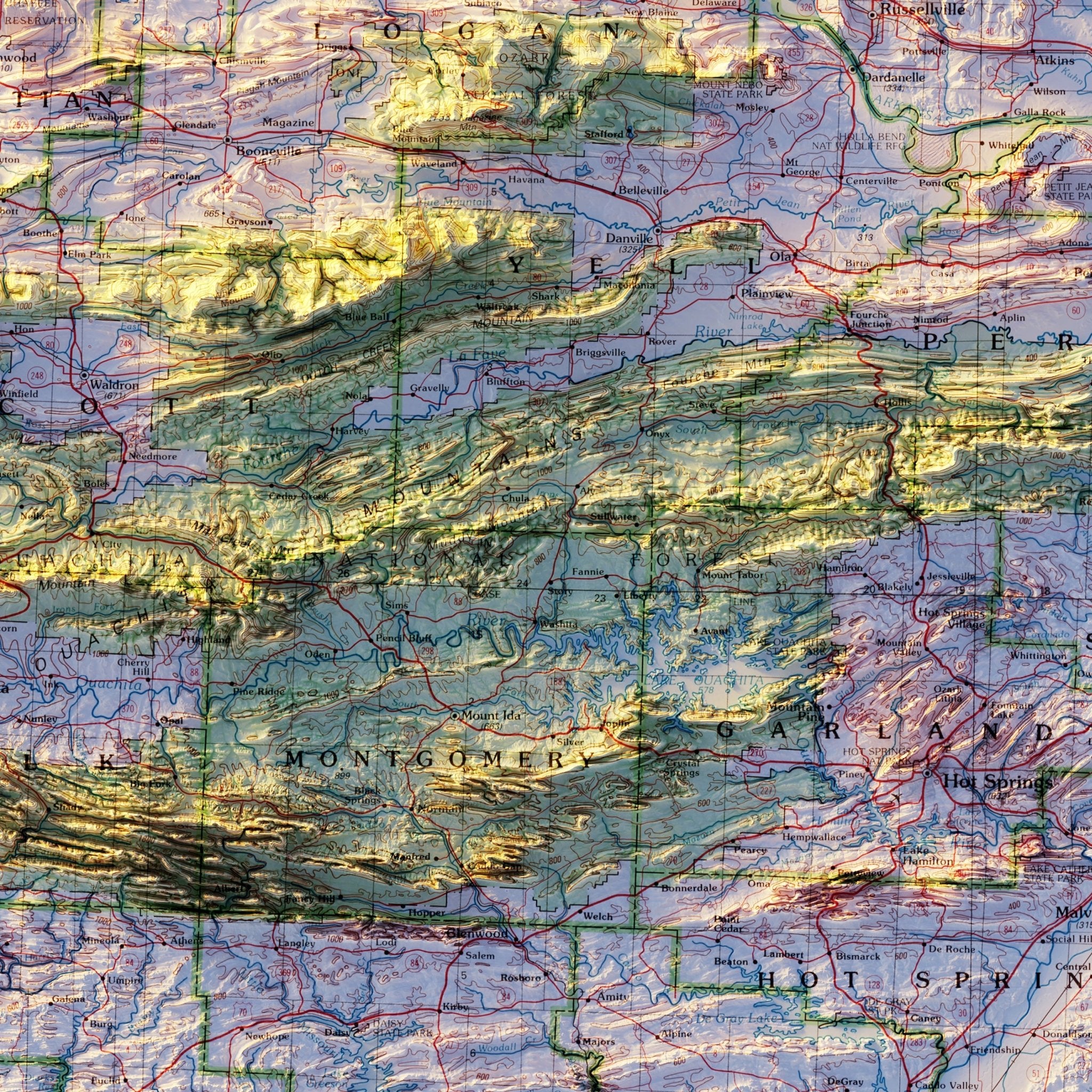 Arkansas 1990 Shaded Relief Map - Muir Way - Vintage Relief