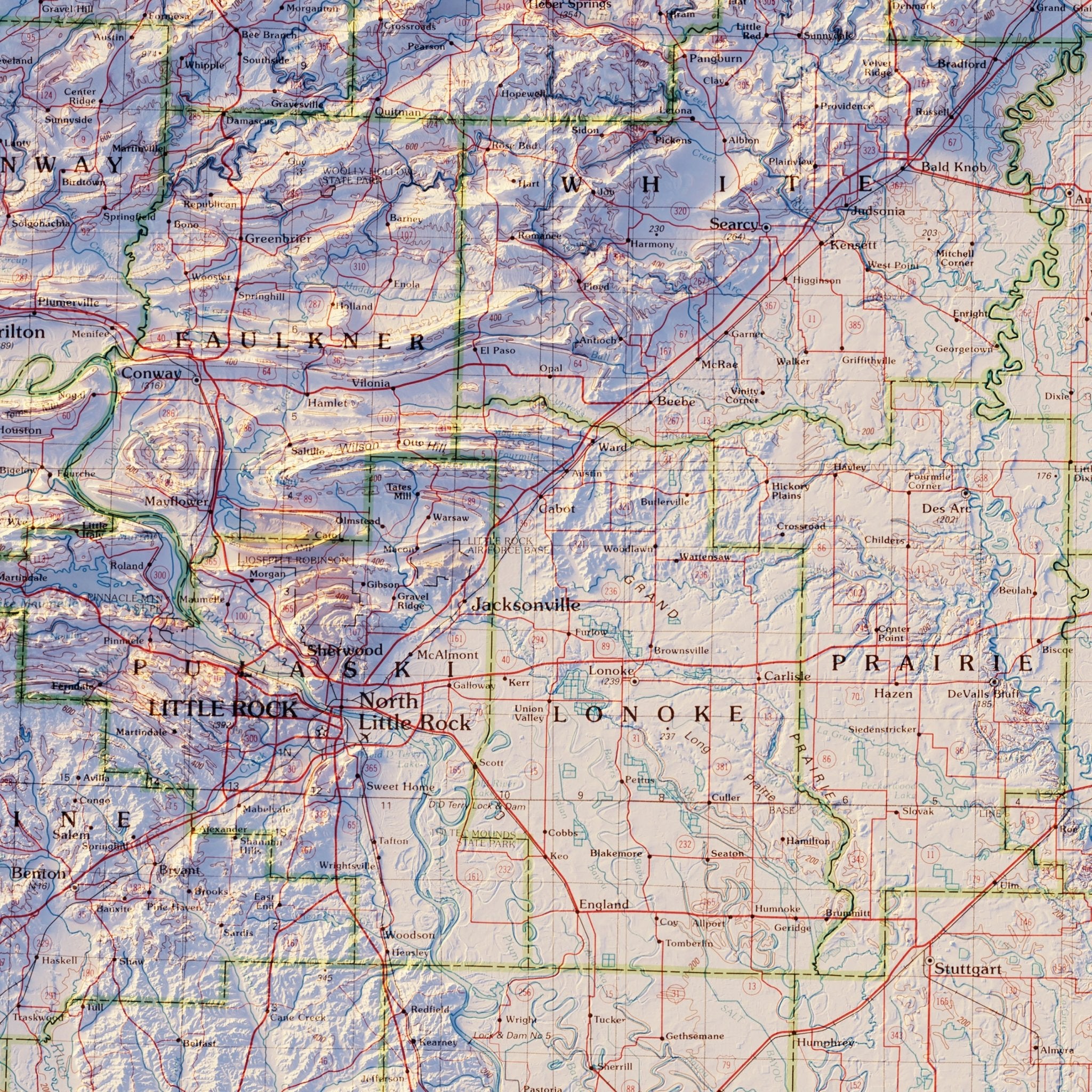 Arkansas 1990 Shaded Relief Map - Muir Way - Vintage Relief