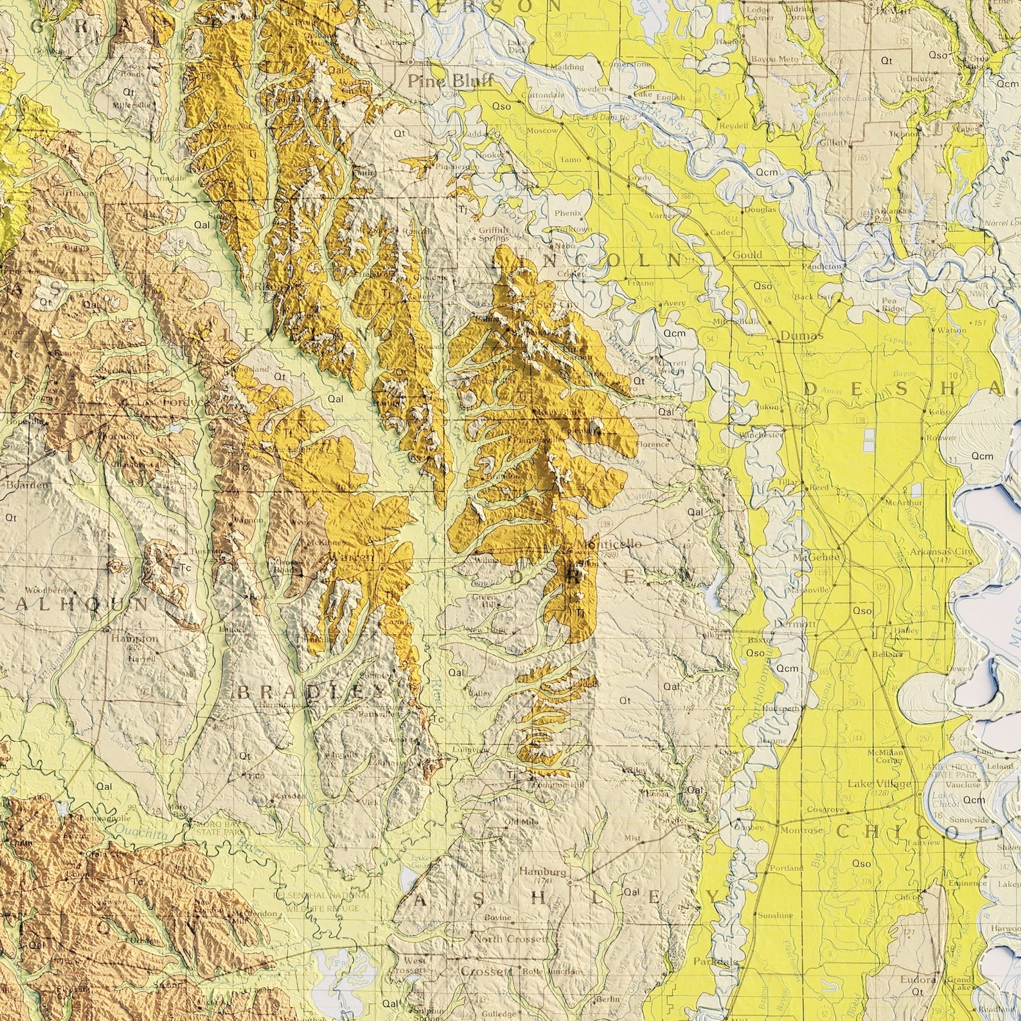 Arkansas 1993 Shaded Relief Map - Muir Way - Vintage Relief