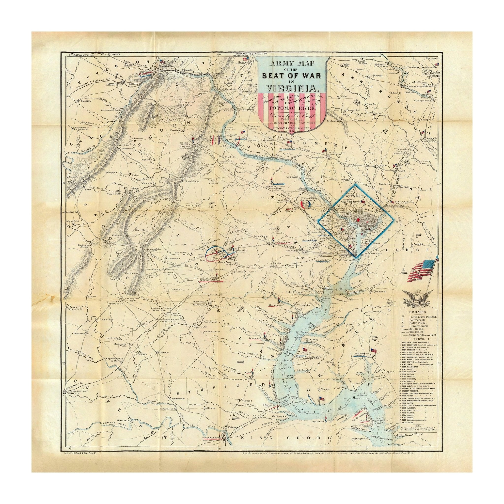 Army Map of the Seat of War in Virginia - Muir Way - Vintage Map