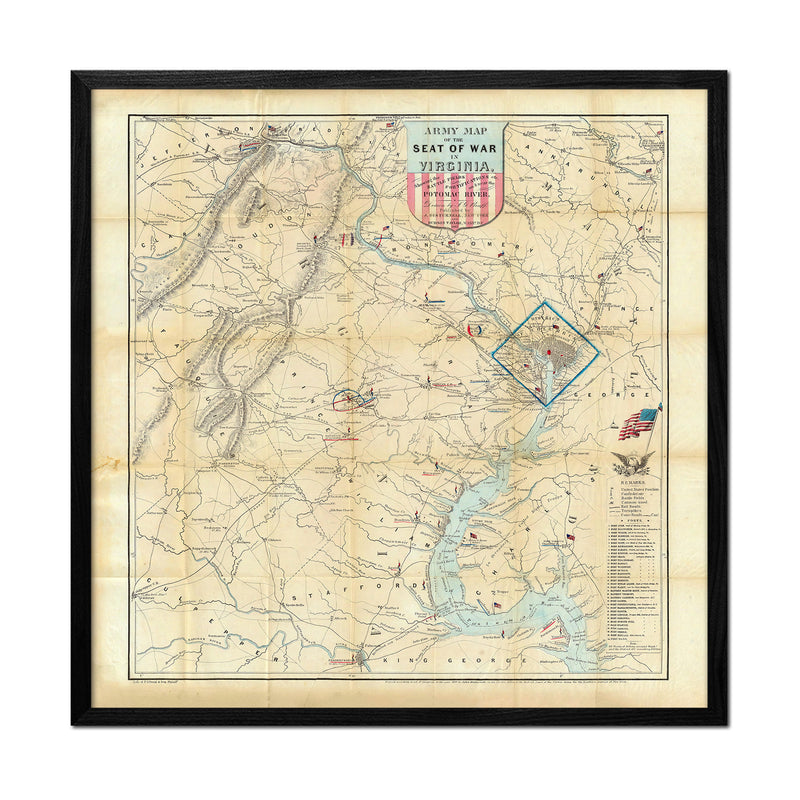 Army Map of the Seat of War in Virginia - Muir Way - Vintage Map