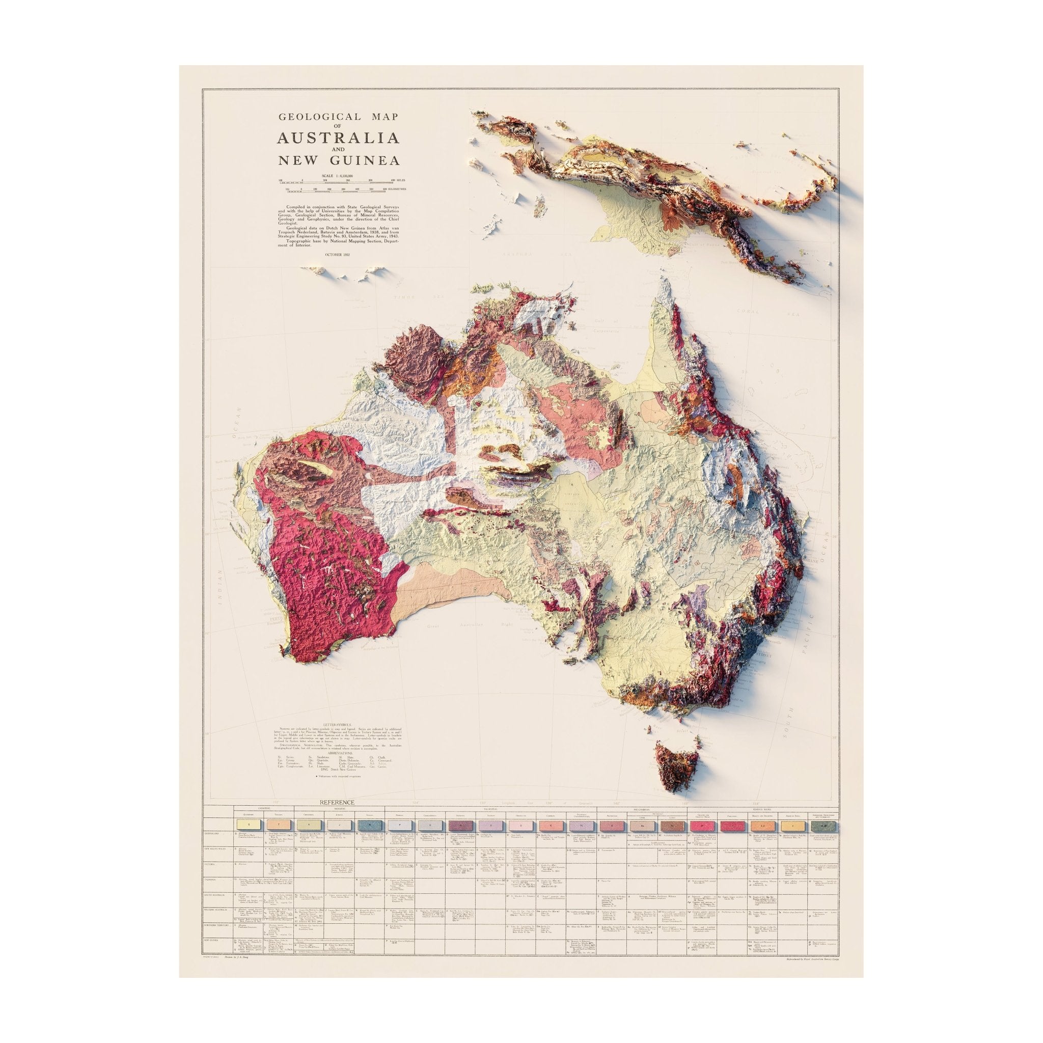Australia 1952 Shaded Relief Map - Muir Way - Vintage Relief