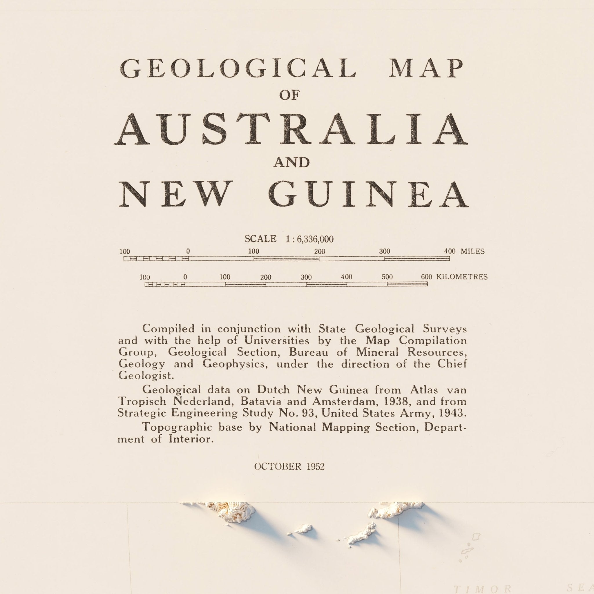 Australia 1952 Shaded Relief Map - Muir Way - Vintage Relief