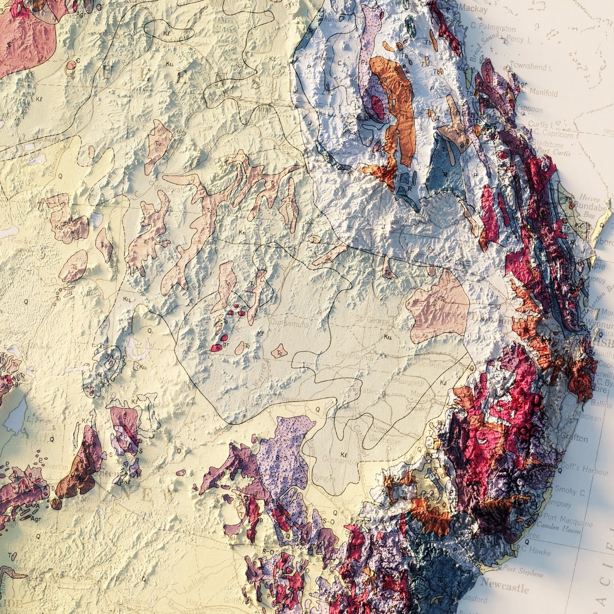 Australia 1952 Shaded Relief Map - Muir Way - Vintage Relief