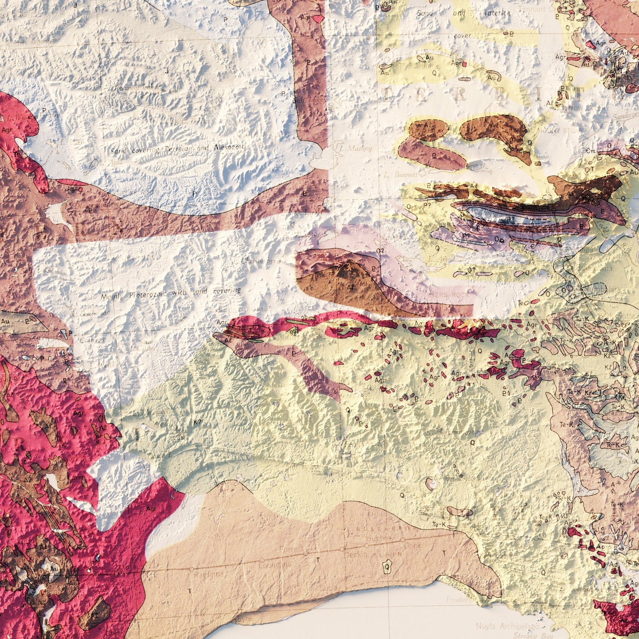 Australia 1952 Shaded Relief Map - Muir Way - Vintage Relief