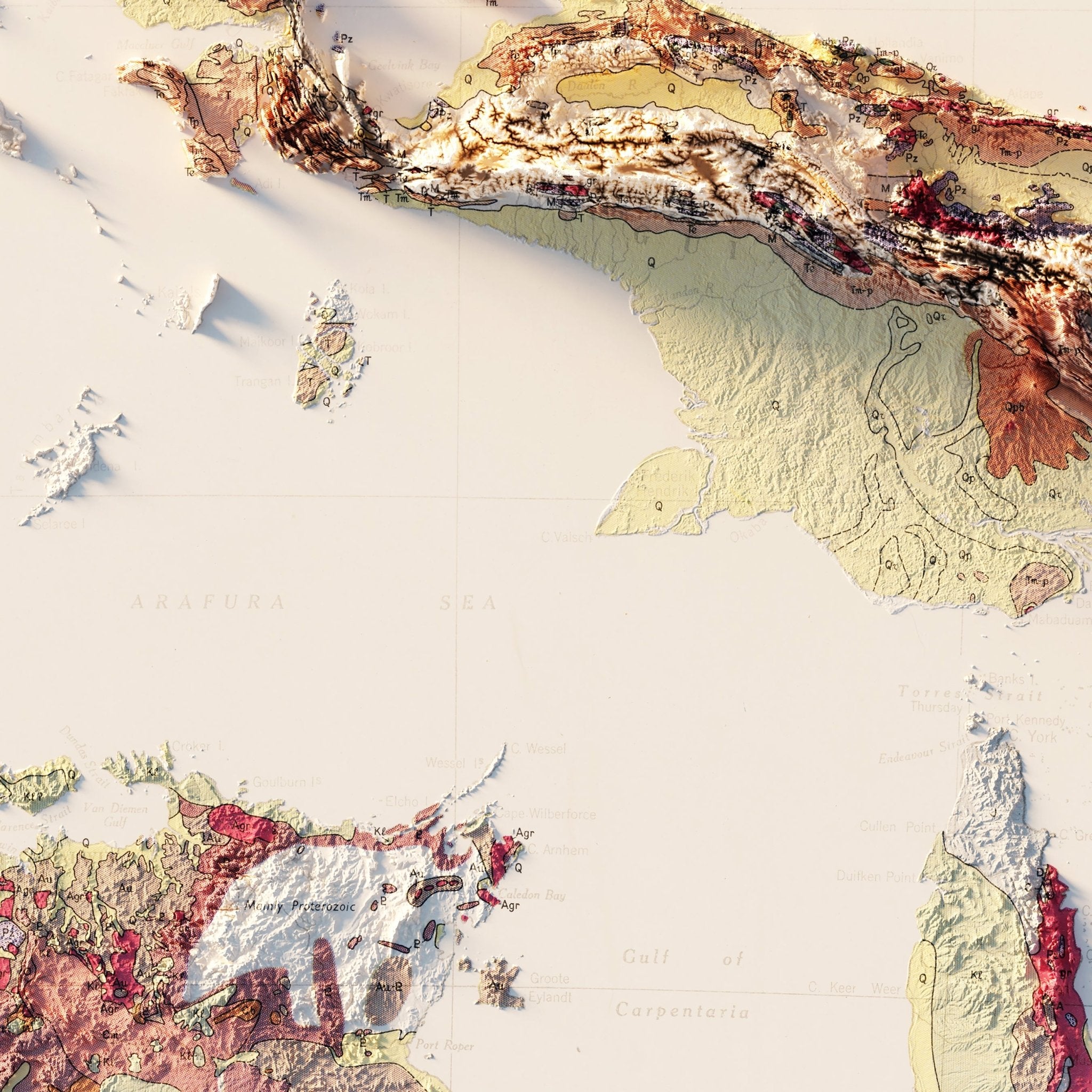 Australia 1952 Shaded Relief Map - Muir Way - Vintage Relief
