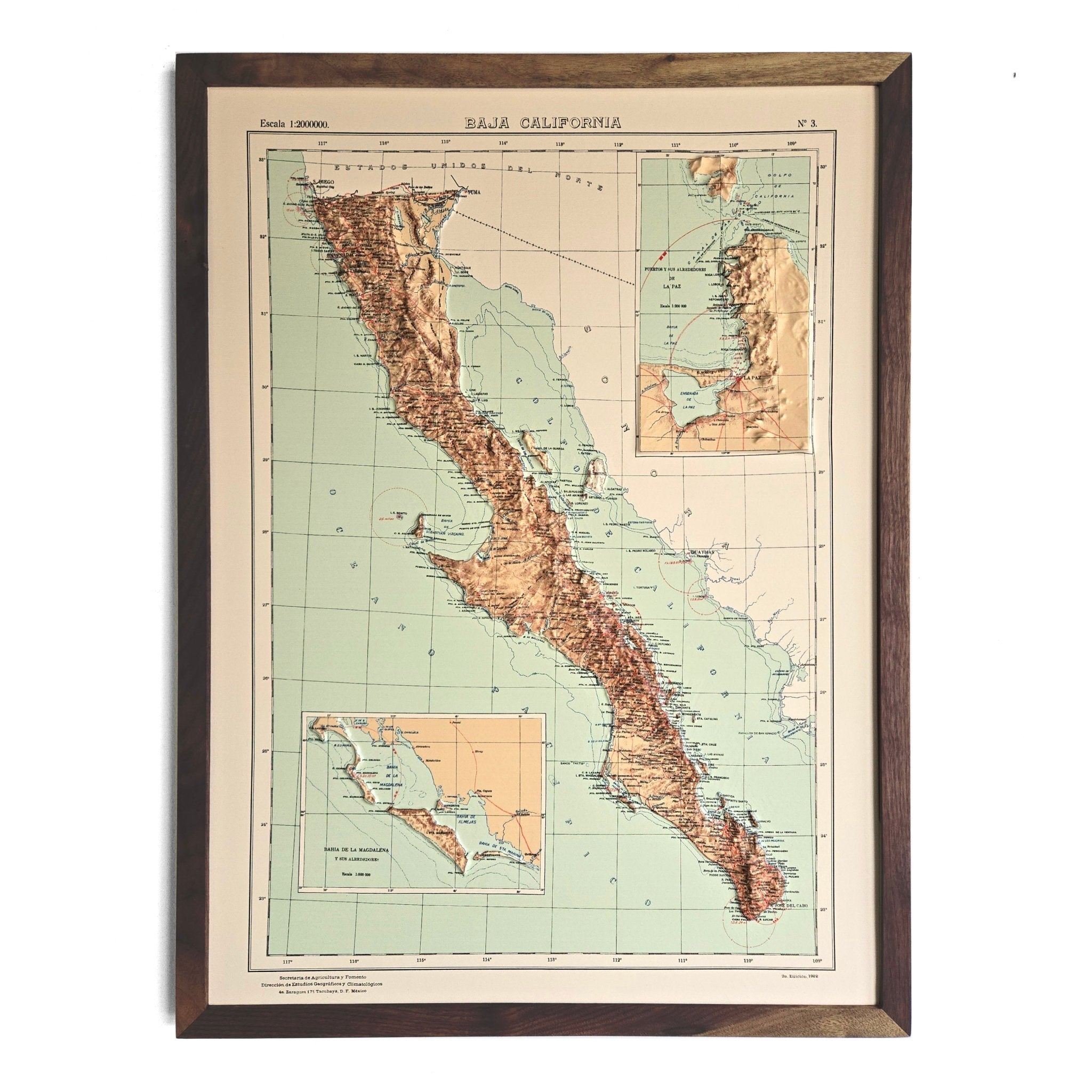 Baja California 1922 3D Raised Relief Map - Muir Way - 3D