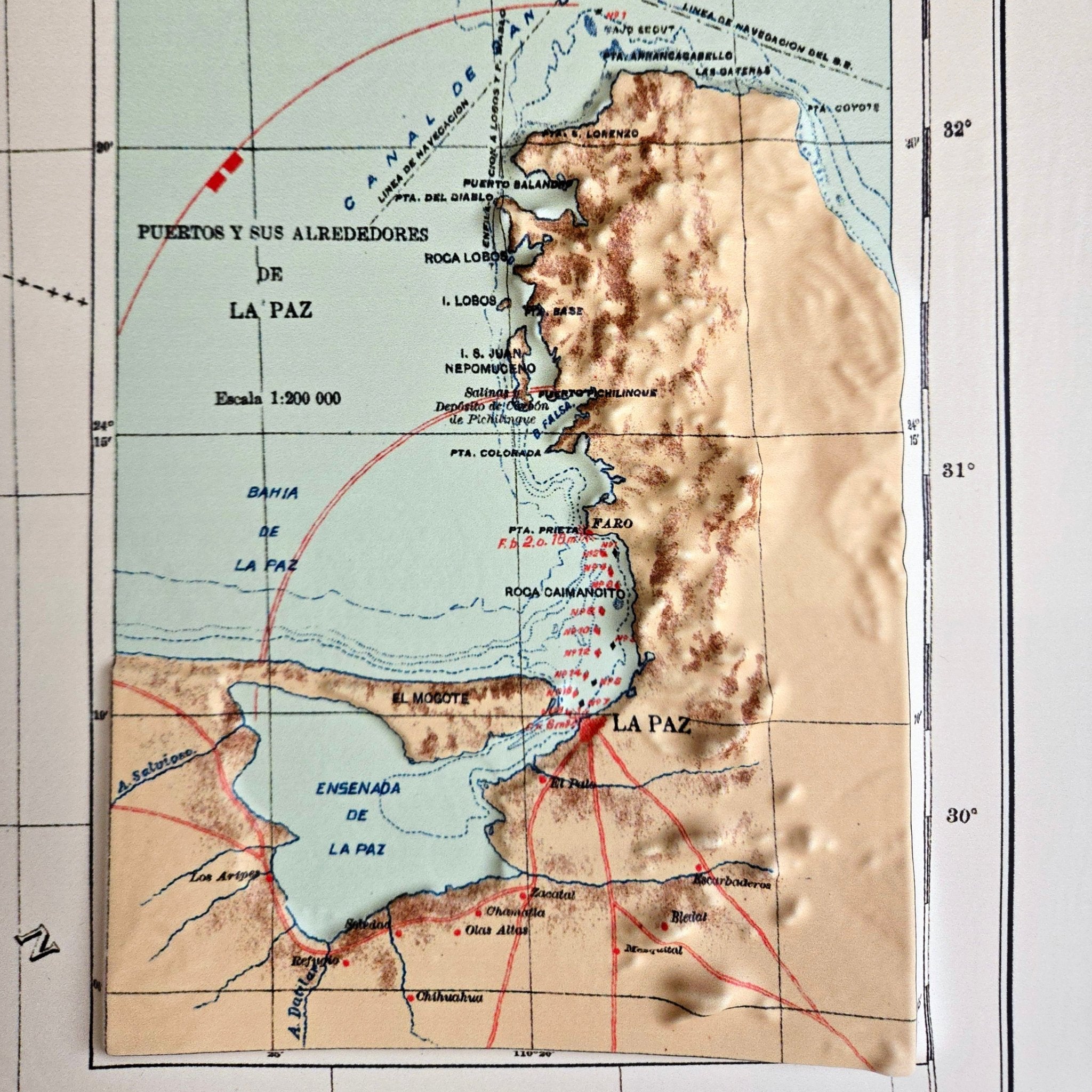 Baja California 1922 3D Raised Relief Map - Muir Way - 3D