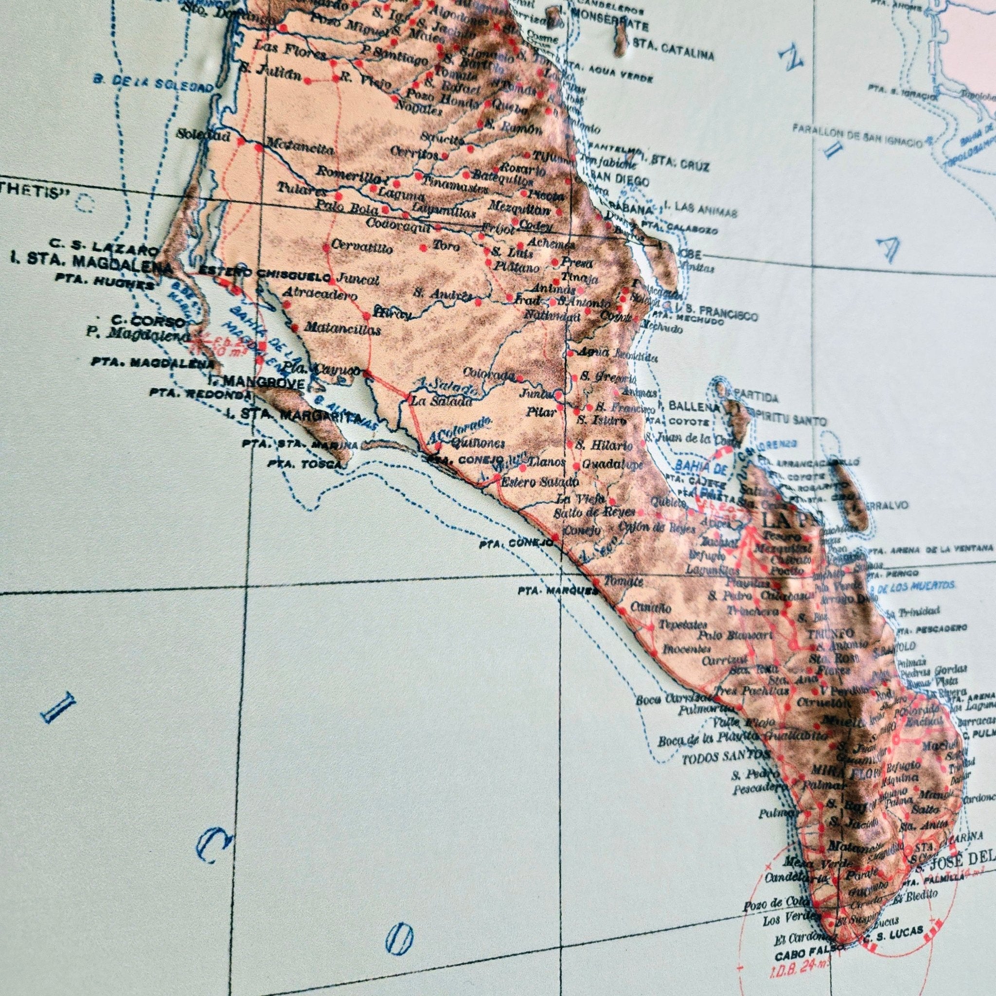 Baja California 1922 3D Raised Relief Map - Muir Way - 3D