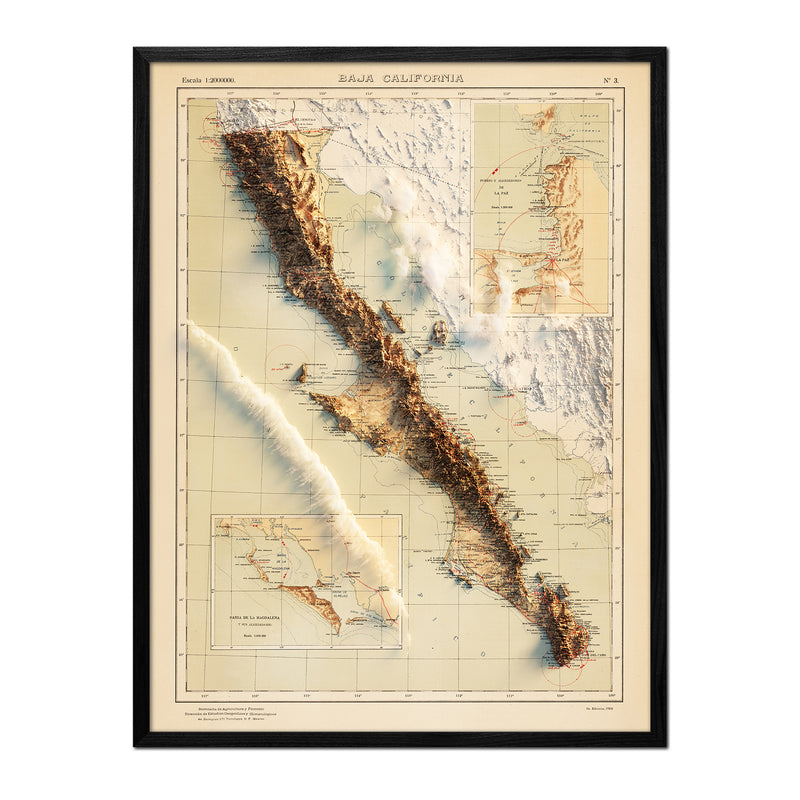 Baja, MX 1922 Shaded Relief Map - Muir Way - Vintage Relief