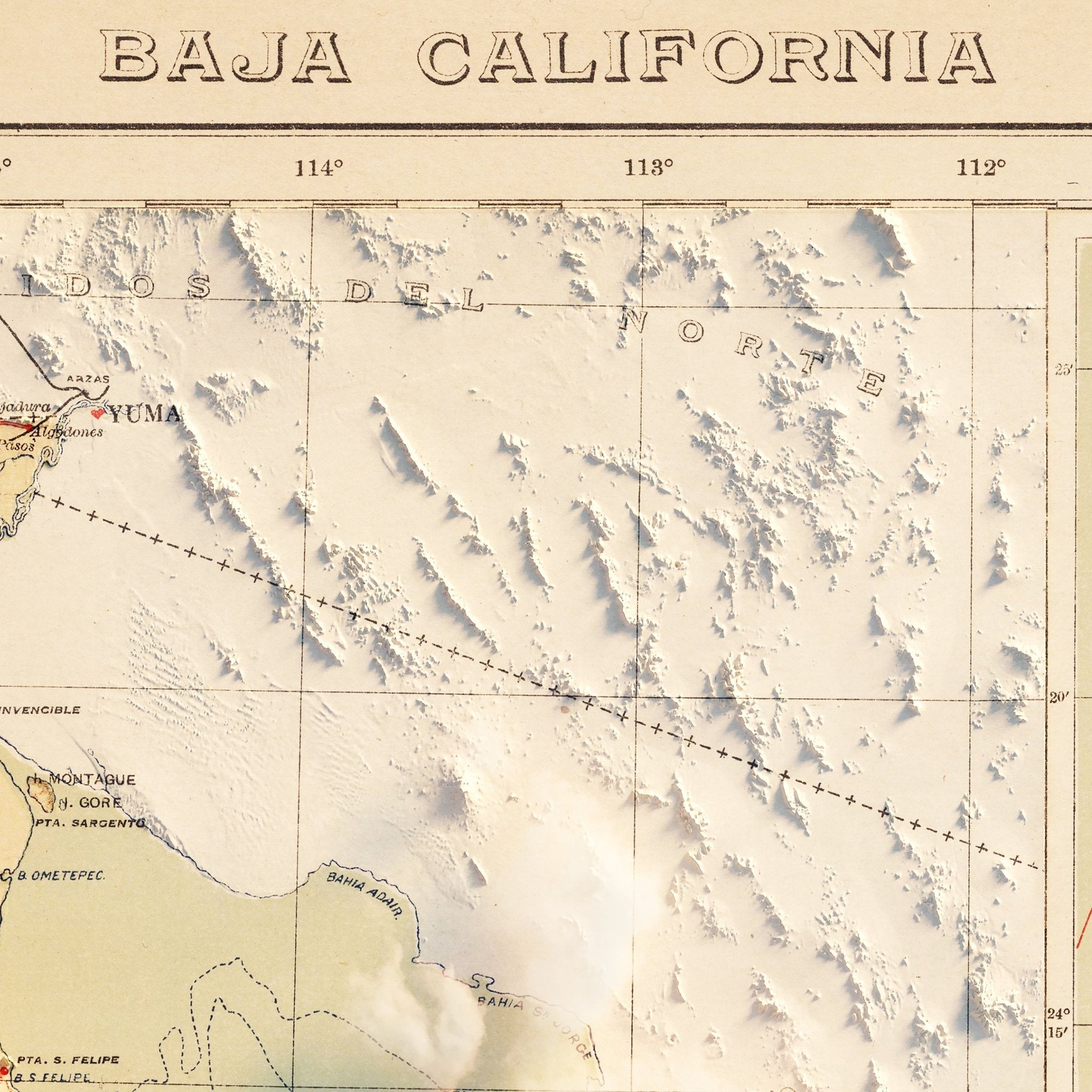 Baja, MX 1922 Shaded Relief Map - Muir Way - Vintage Relief
