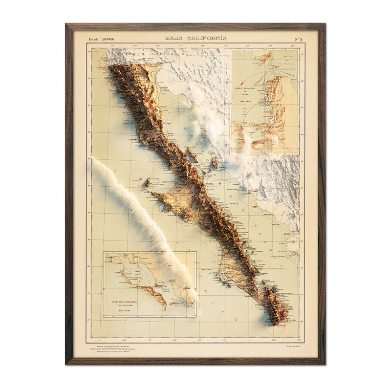 Baja, MX 1922 Shaded Relief Map - Muir Way - Vintage Relief