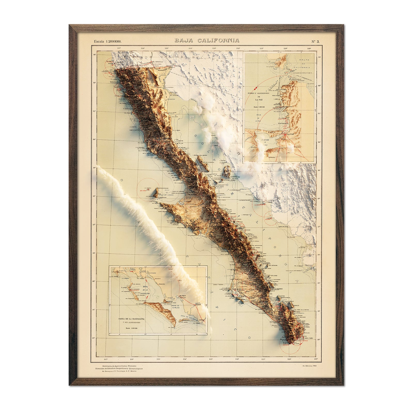 Vintage Baja Relief Map - 1922