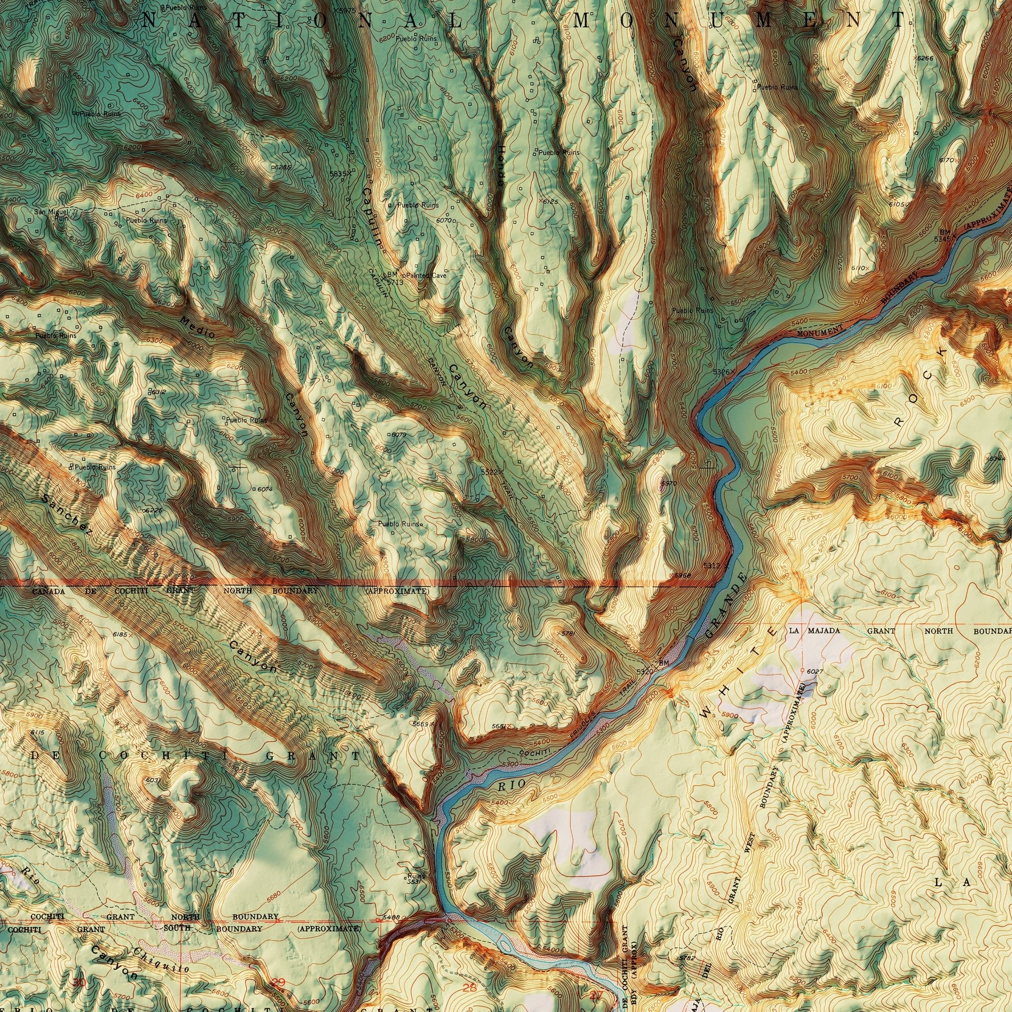 Bandelier 1953 Shaded Relief Map - Muir Way - Vintage Relief