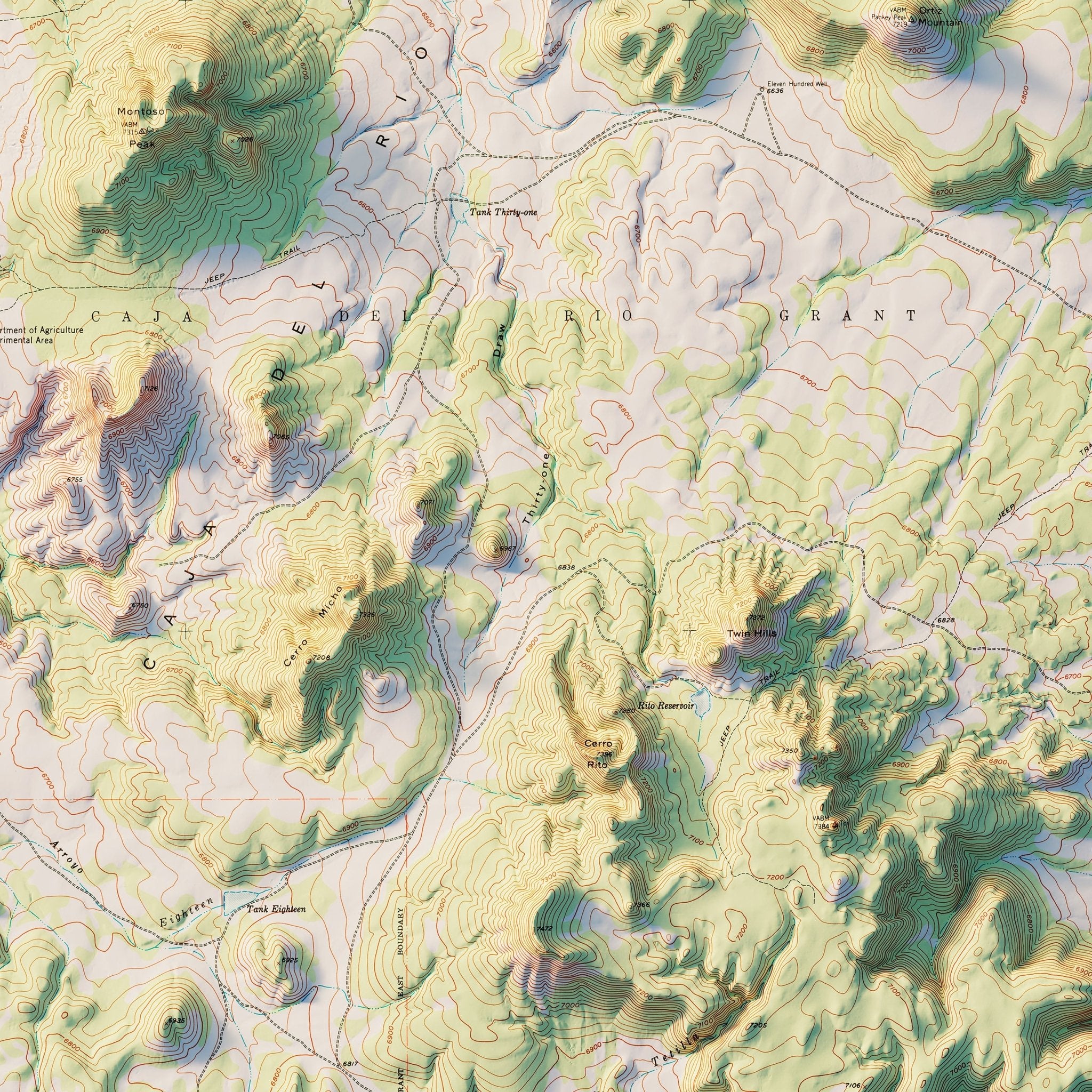 Bandelier 1953 Shaded Relief Map - Muir Way - Vintage Relief