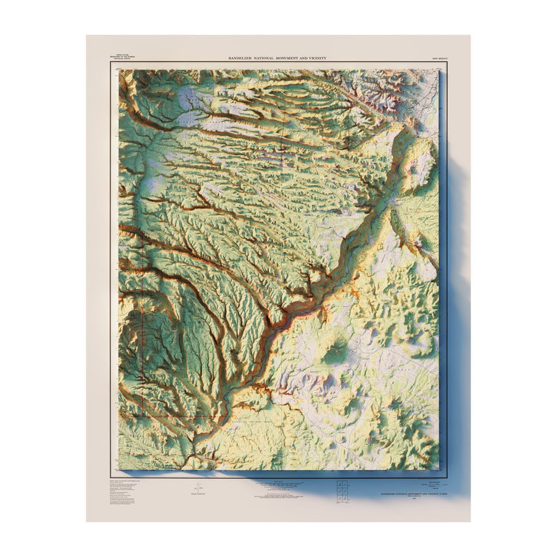 Bandelier 1953 Shaded Relief Map - Muir Way - Vintage Relief