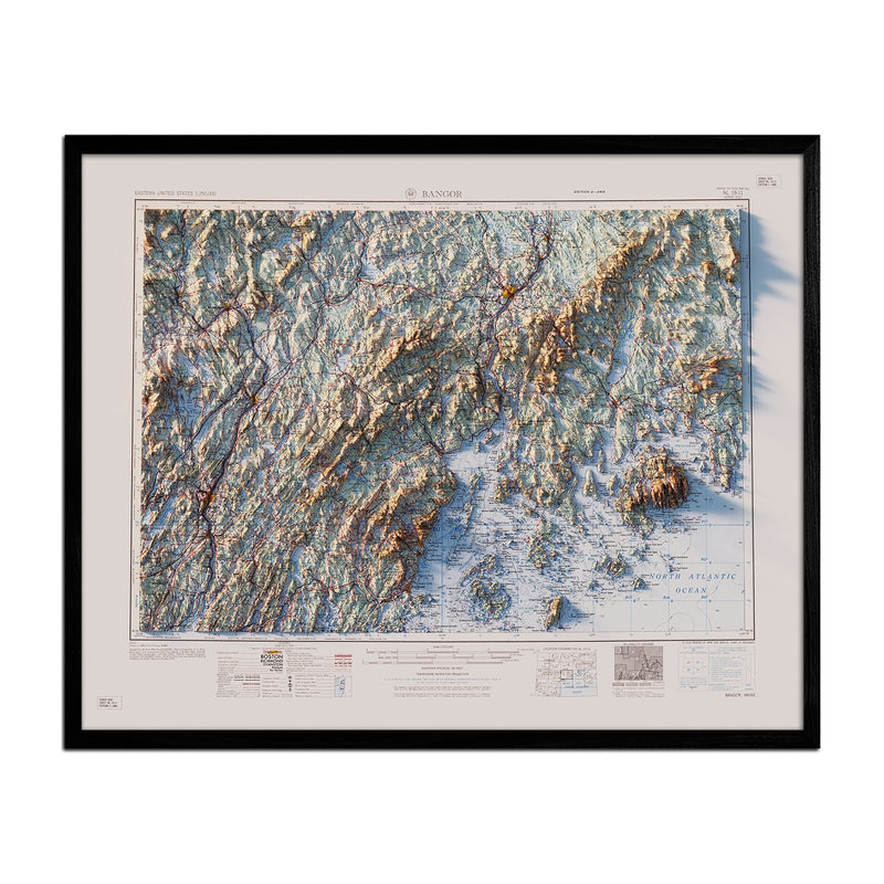 Bangor, Maine 1960 Shaded Relief Map - Muir Way - Vintage Relief