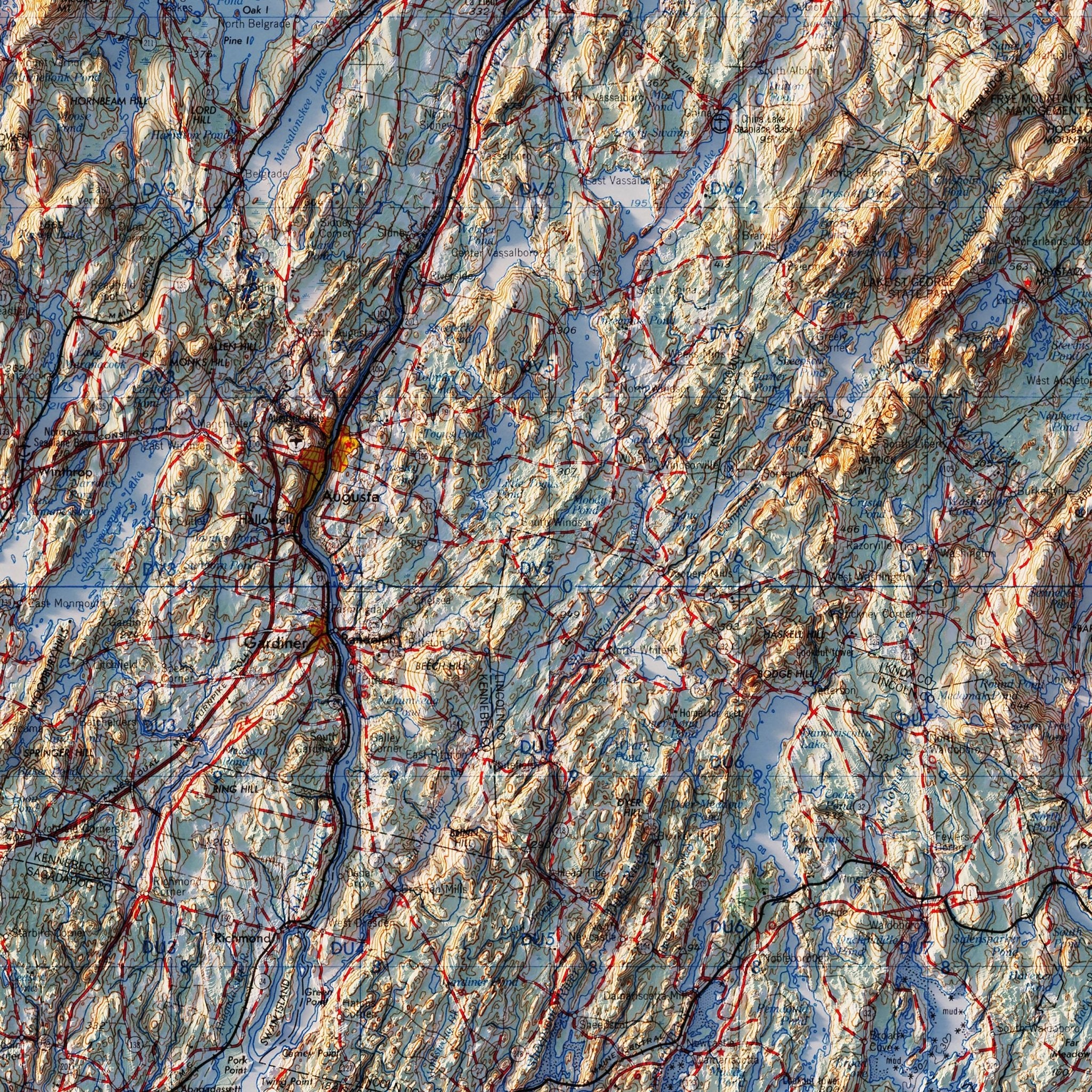 Bangor, Maine 1960 Shaded Relief Map - Muir Way - Vintage Relief