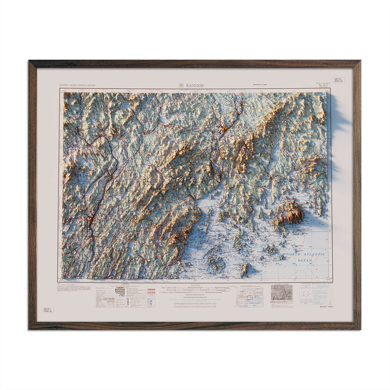 Bangor, Maine 1960 Shaded Relief Map - Muir Way - Vintage Relief