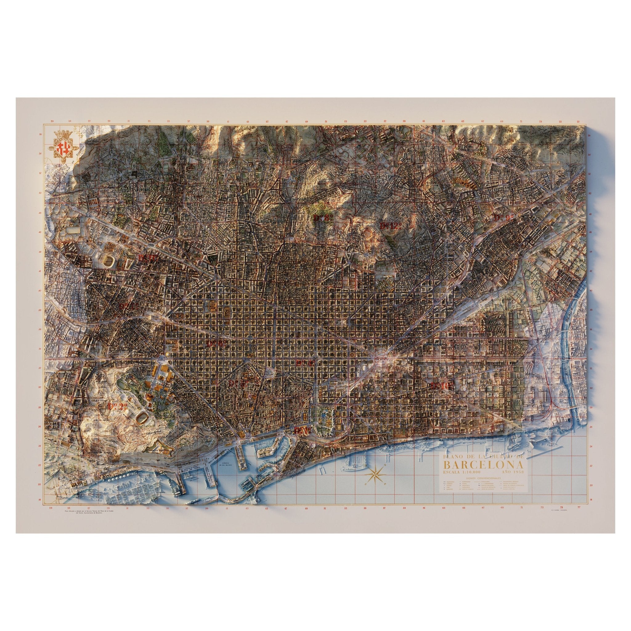 Barcelona 1958 Shaded Relief Map - Muir Way - Vintage Relief