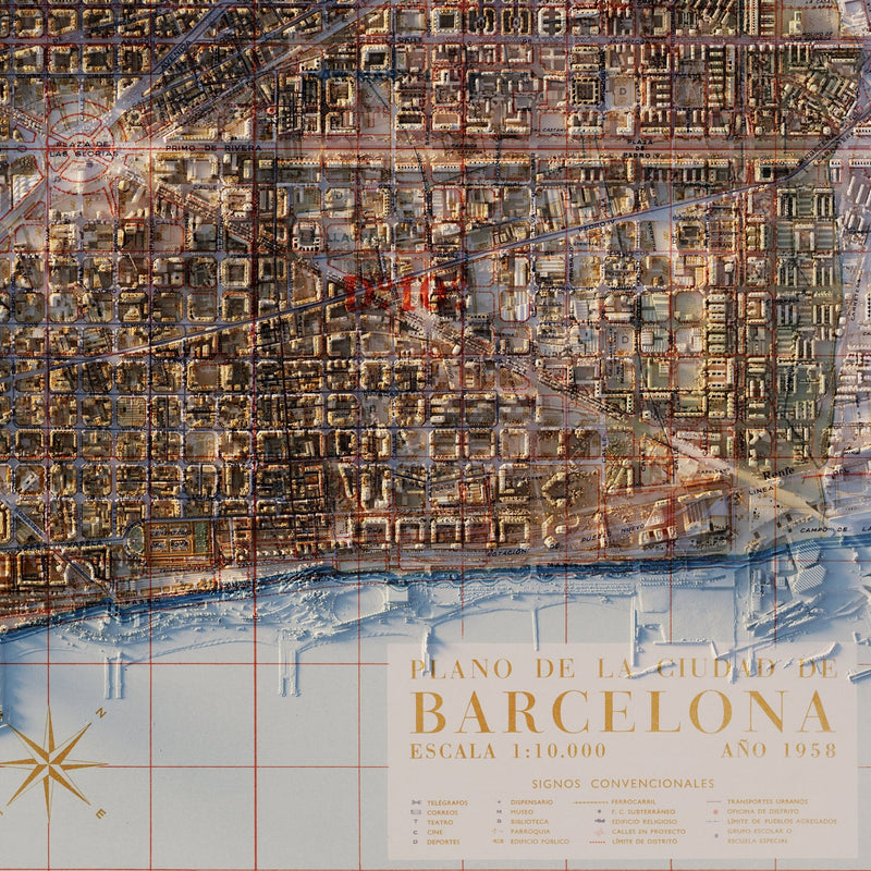 Barcelona 1958 Shaded Relief Map - Muir Way - Vintage Relief