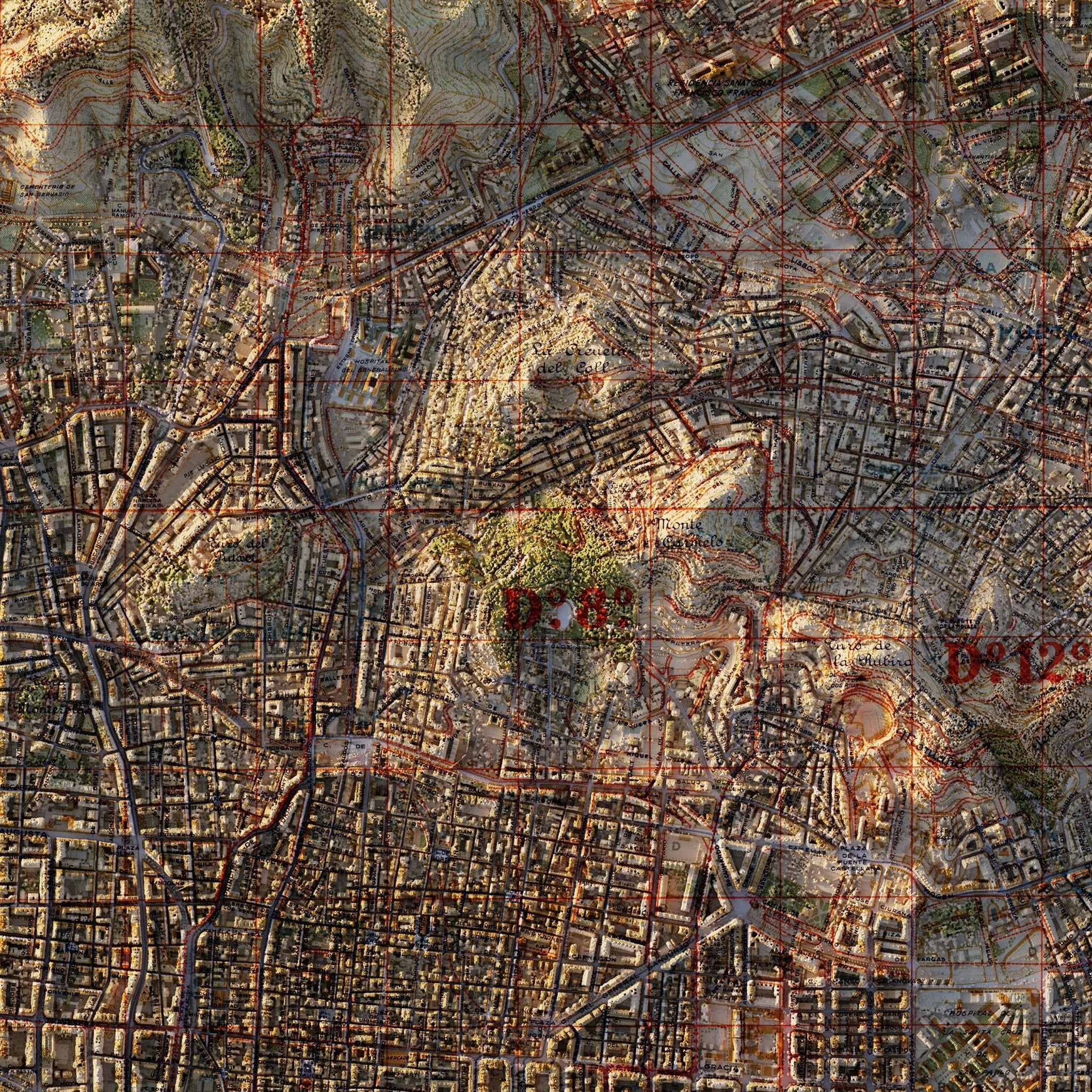 Barcelona 1958 Shaded Relief Map - Muir Way - Vintage Relief