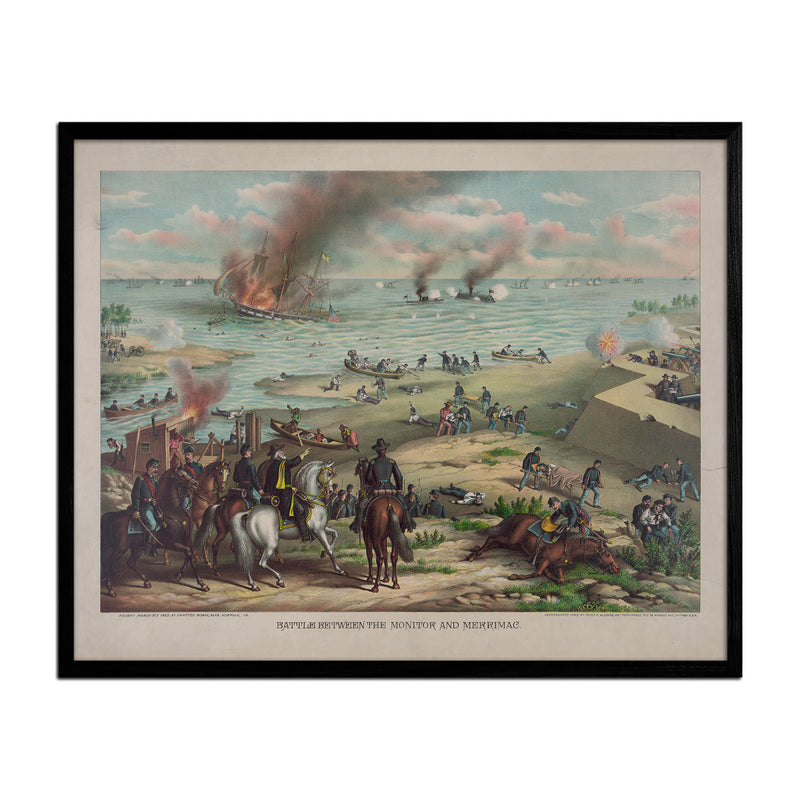 Battle between the Monitor and Merrimac - Muir Way - Vintage Map