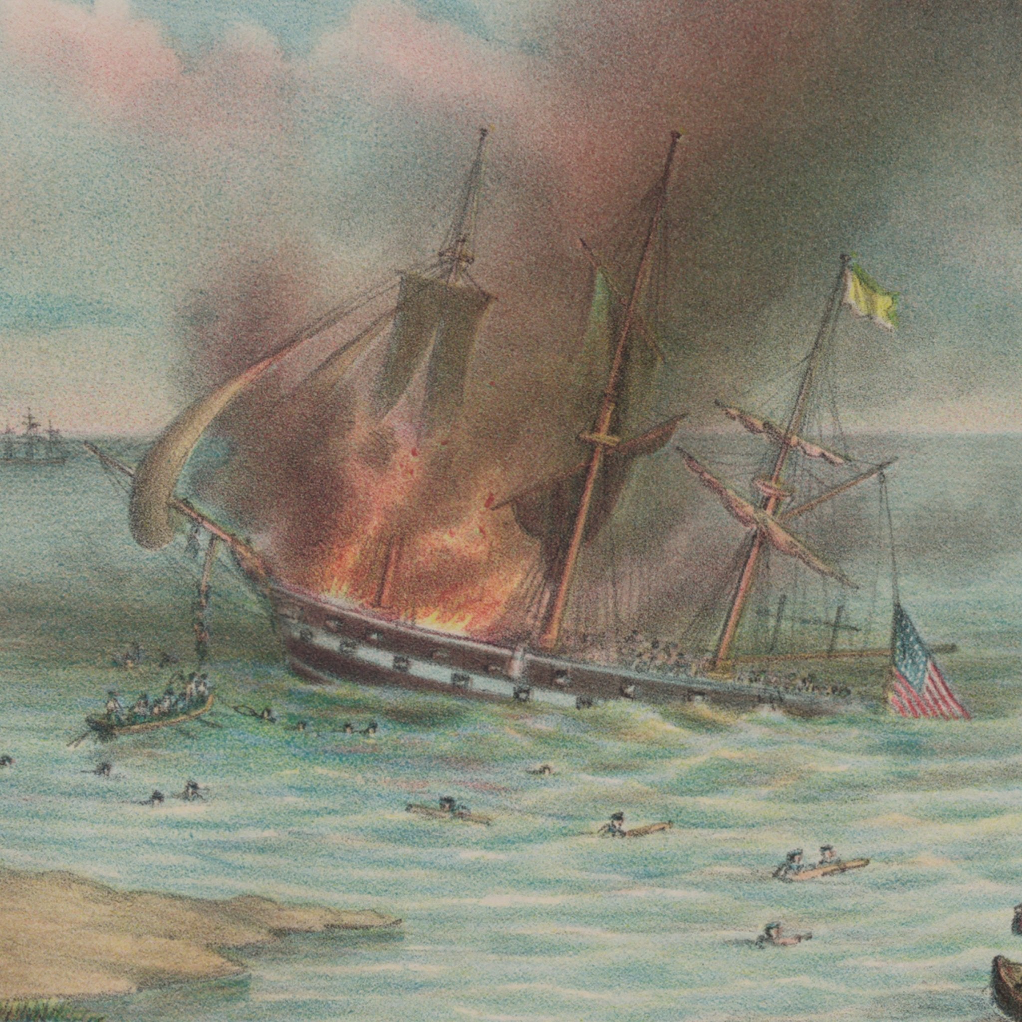 Battle between the Monitor and Merrimac - Muir Way - Vintage Map