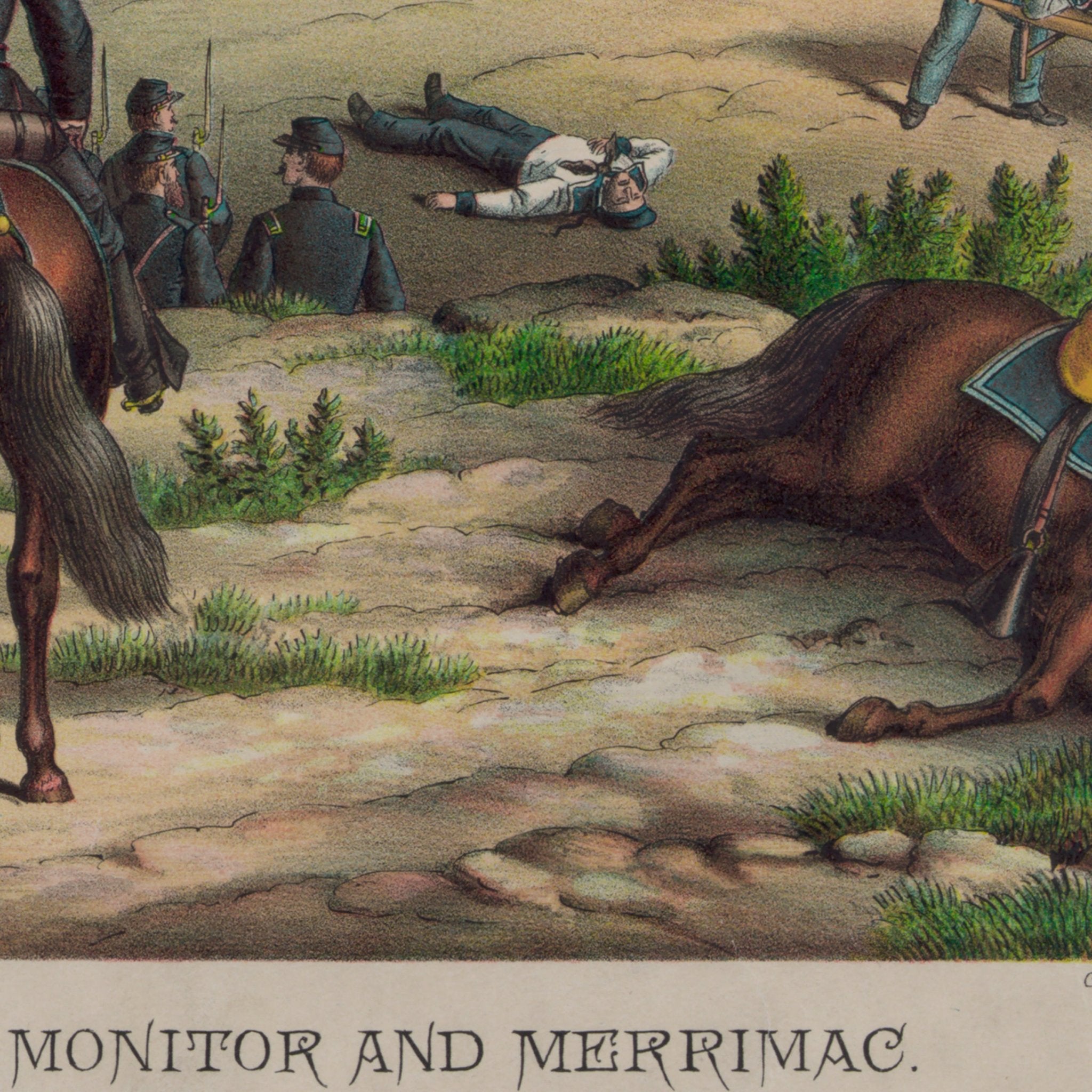 Battle between the Monitor and Merrimac - Muir Way - Vintage Map