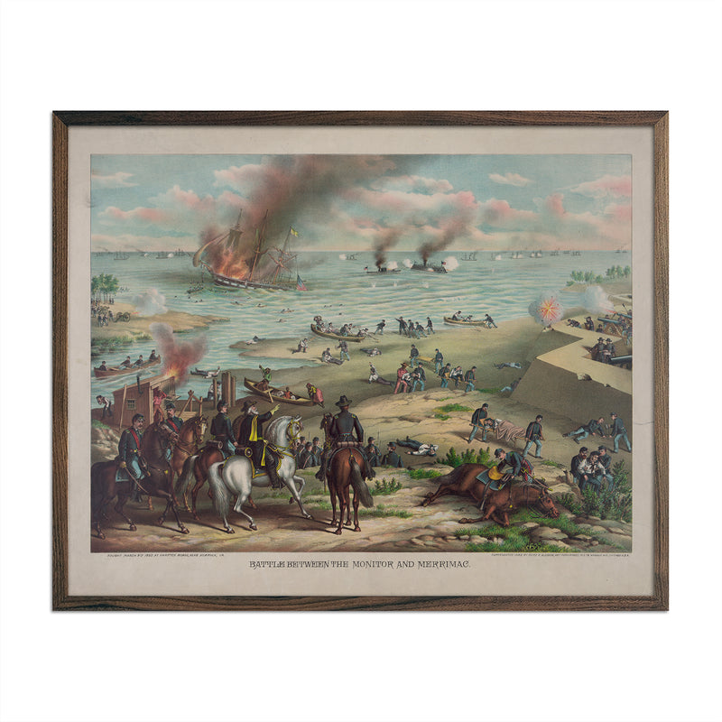 Battle between the Monitor and Merrimac - Muir Way - Vintage Map