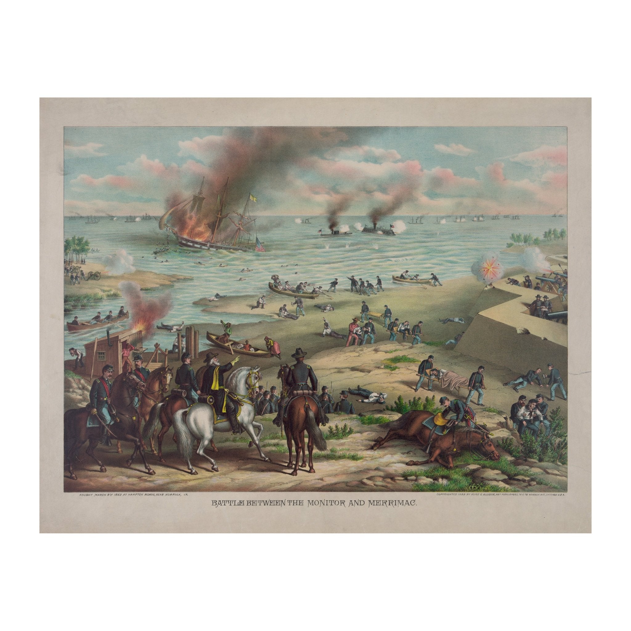 Battle between the Monitor and Merrimac - Muir Way - Vintage Map