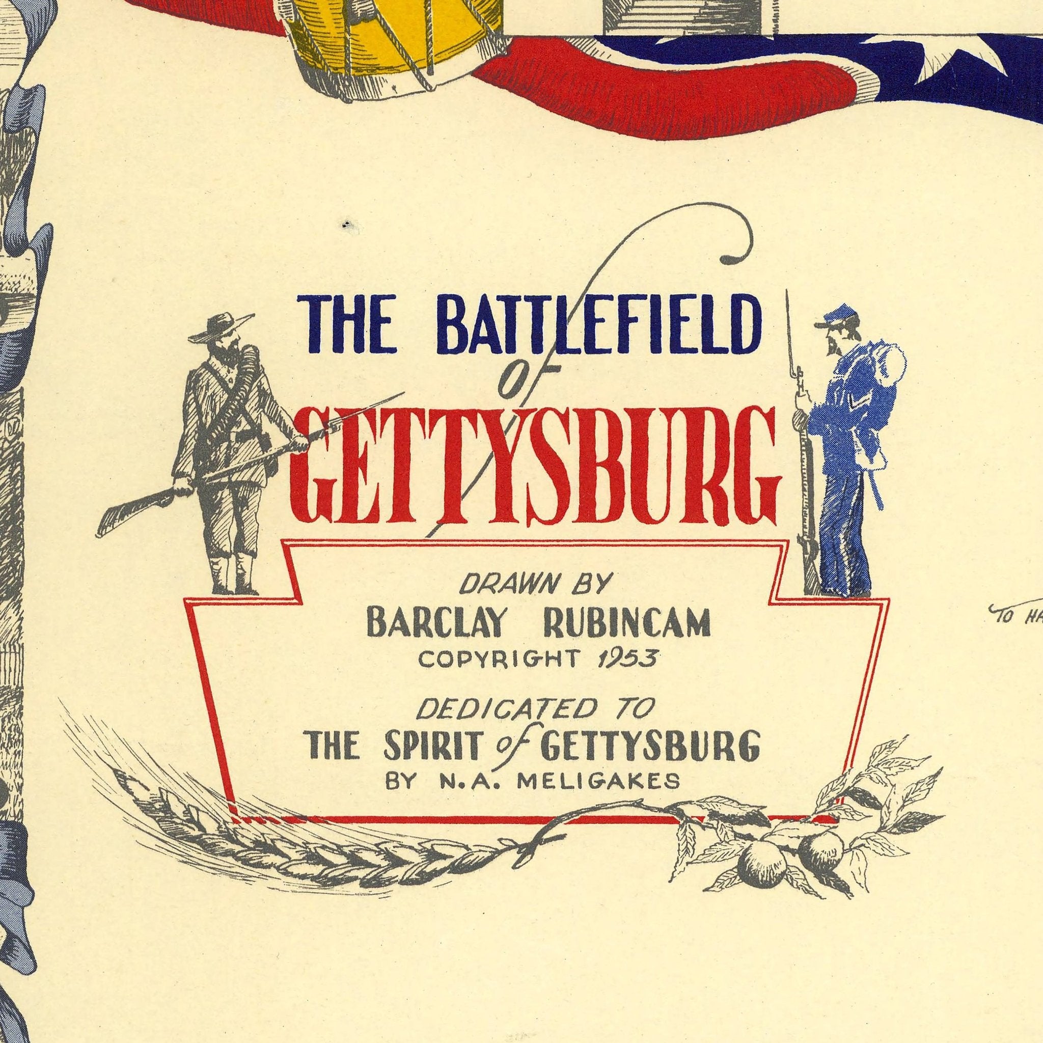 Battlefield of Gettysburg - Muir Way - Vintage Map