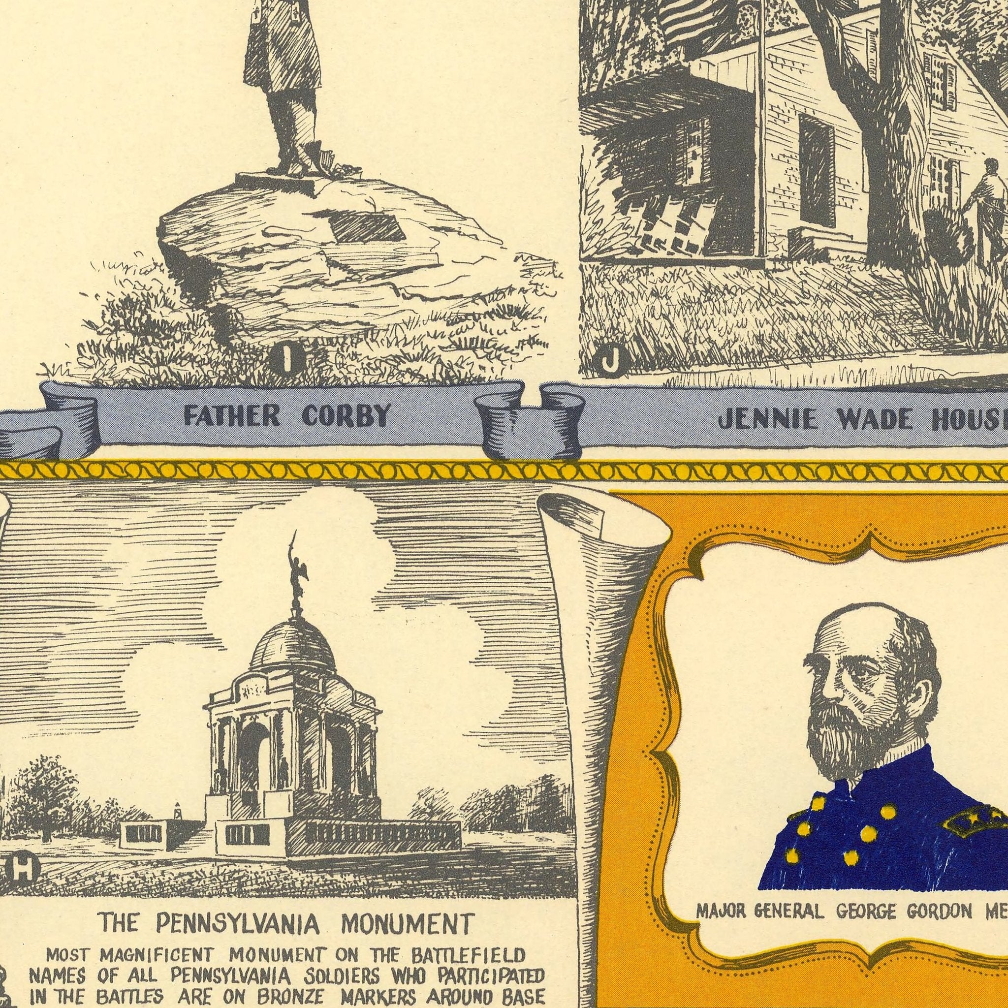 Battlefield of Gettysburg - Muir Way - Vintage Map