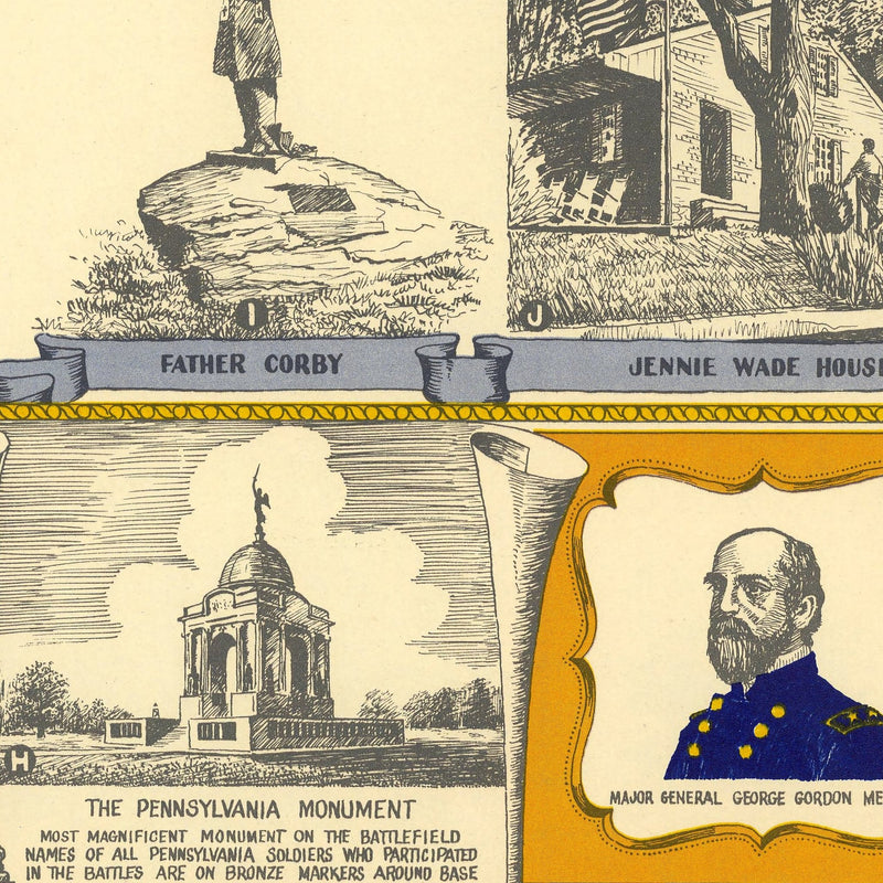 Battlefield of Gettysburg - Muir Way - Vintage Map