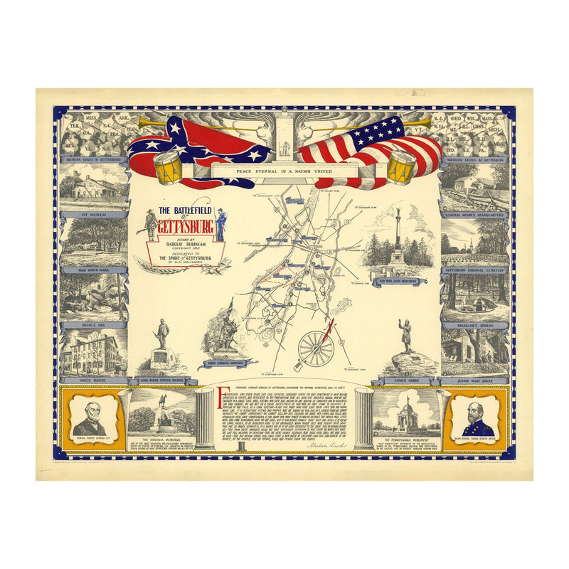 Battlefield of Gettysburg - Muir Way - Vintage Map