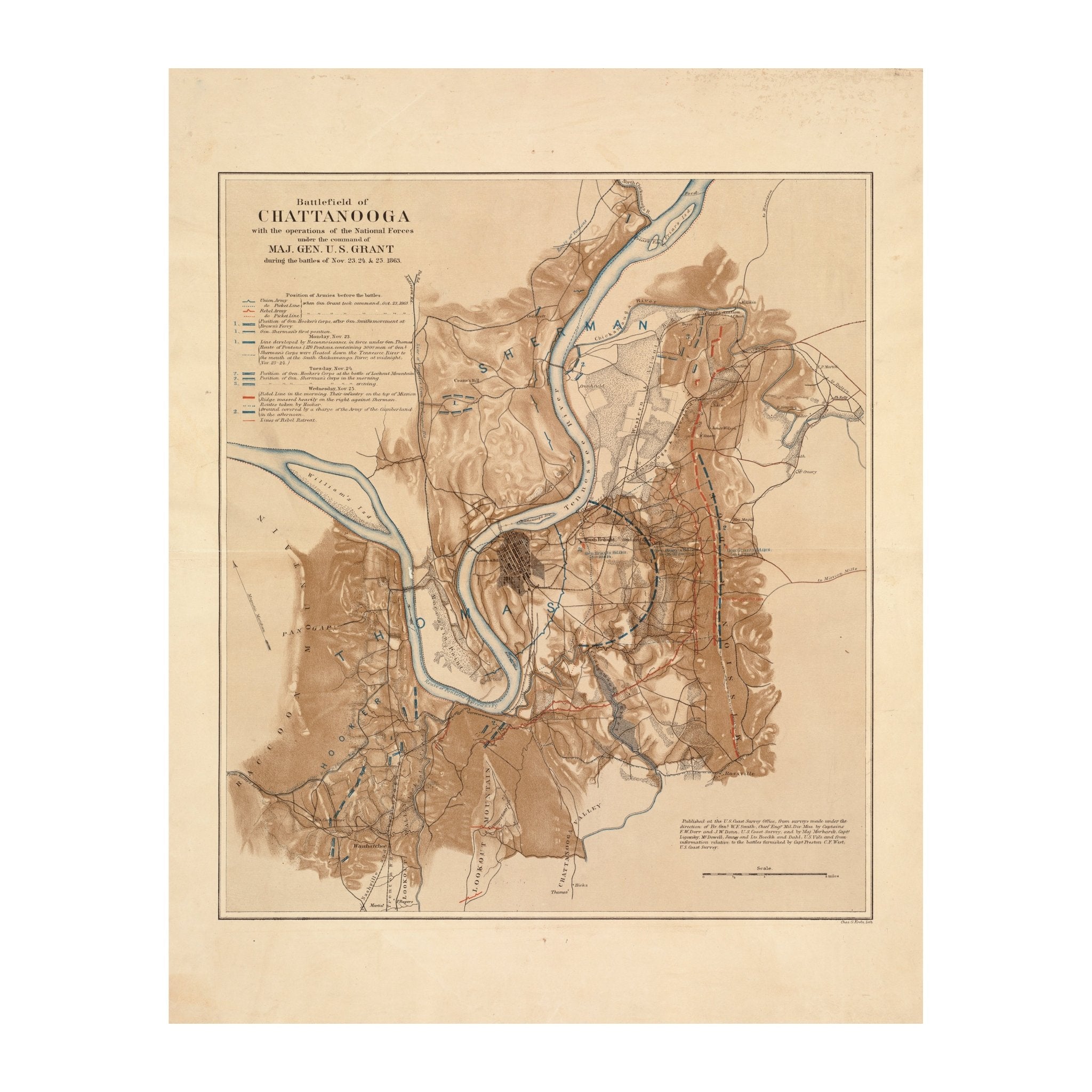 Battlefield of Chattanooga - Muir Way - Vintage Map