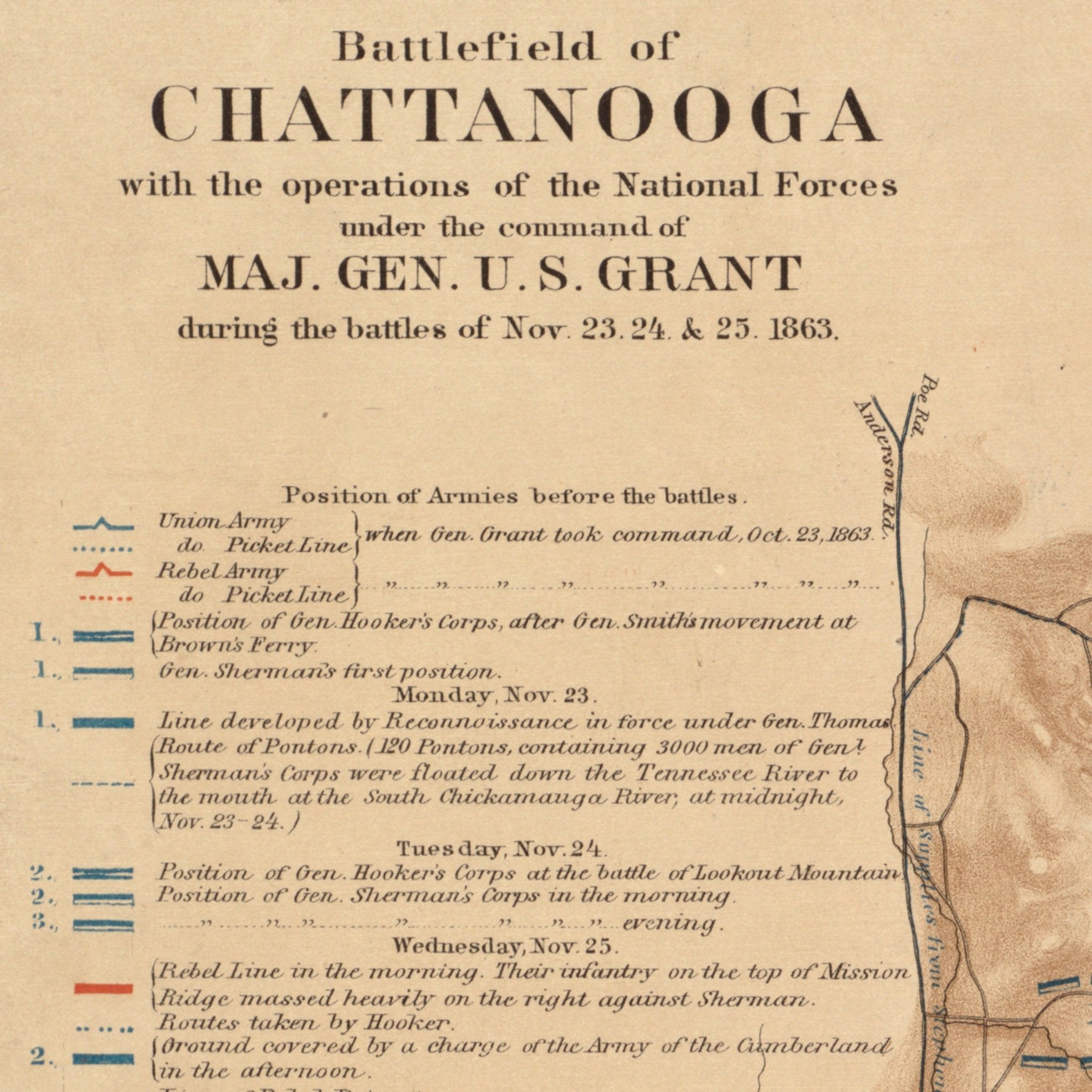 Battlefield of Chattanooga - Muir Way - Vintage Map