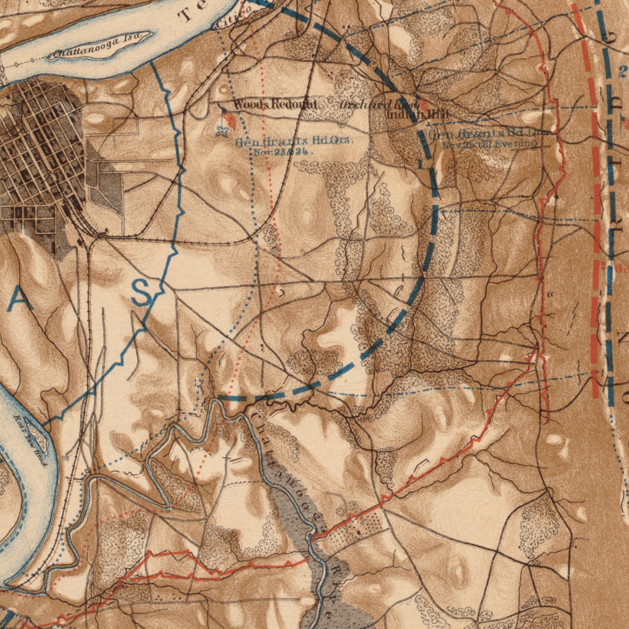 Battlefield of Chattanooga - Muir Way - Vintage Map