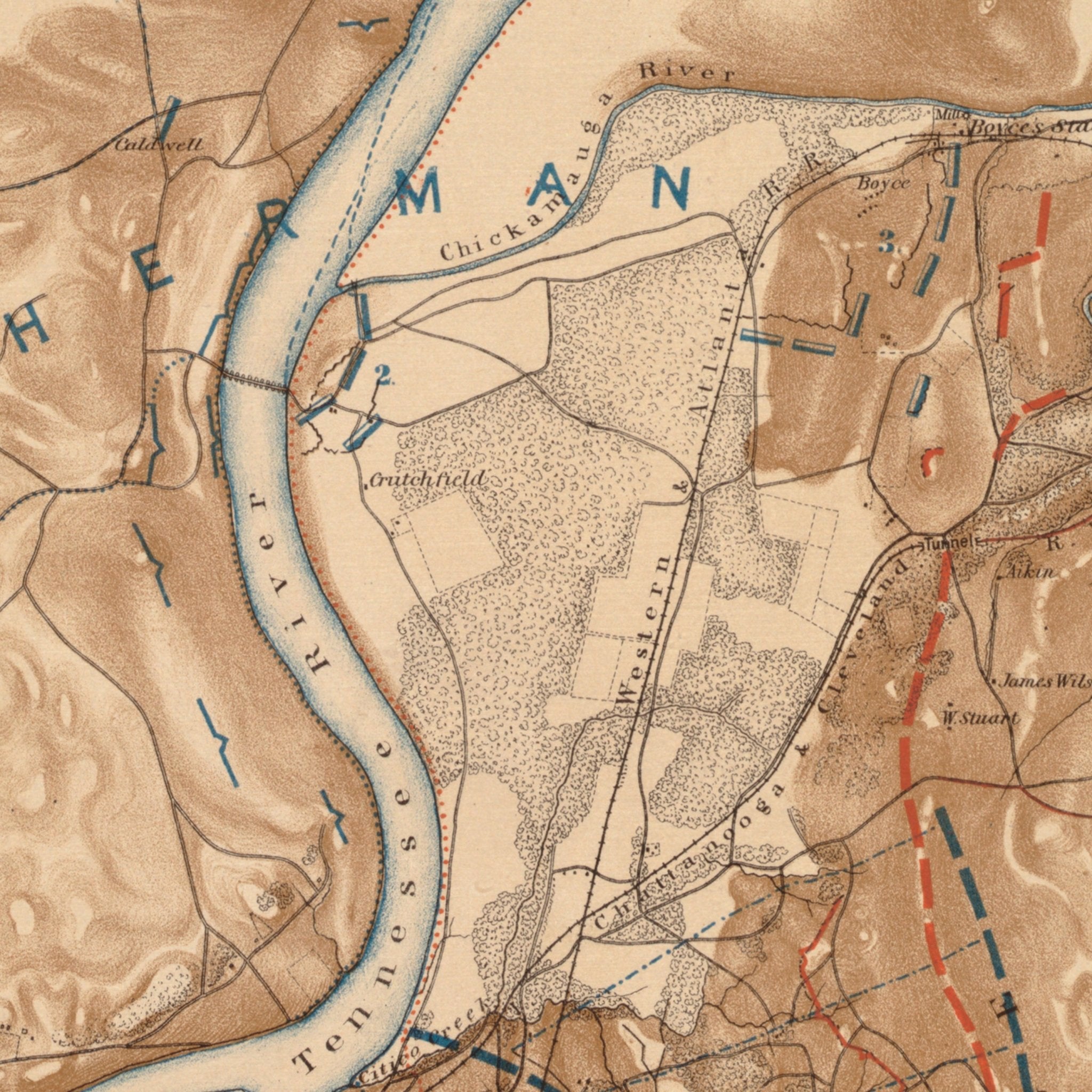 Battlefield of Chattanooga - Muir Way - Vintage Map
