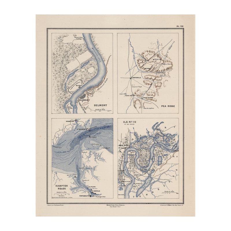 Belmont, Pea Ridge, Hampton Roads and Island Number 10 - Muir Way - Vintage Map