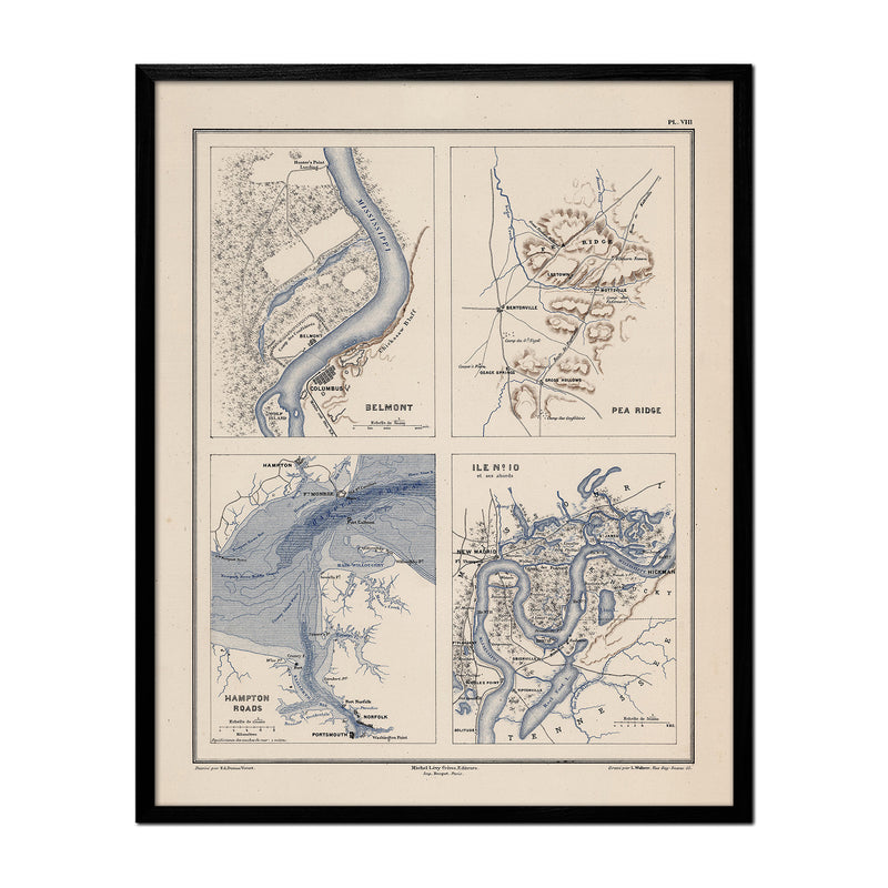 Belmont, Pea Ridge, Hampton Roads and Island Number 10 - Muir Way - Vintage Map