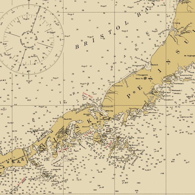 Bering Sea - Eastern Part Nautical Chart 1923 - Muir Way - Vintage Map
