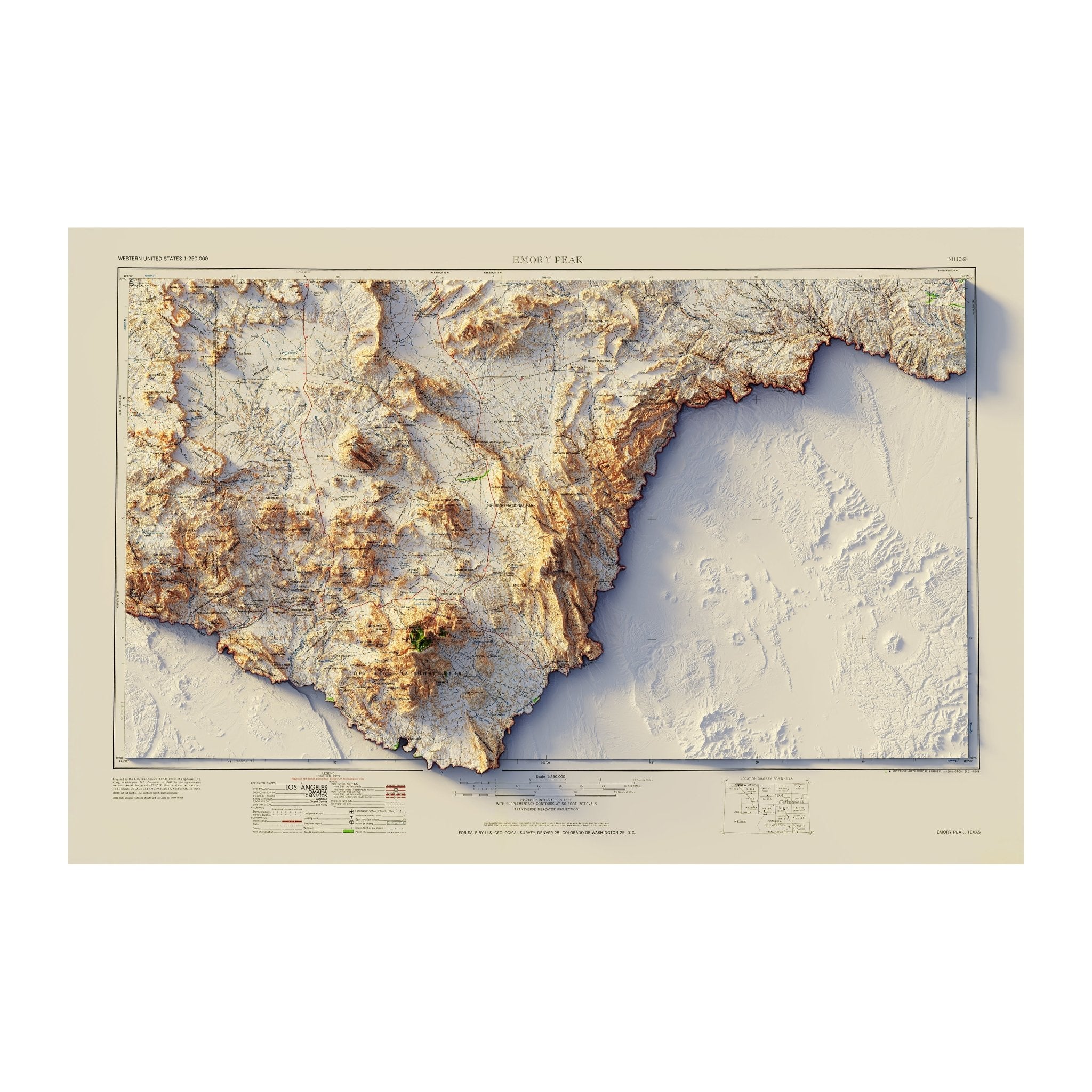 Big Bend 1965 Shaded Relief Map - Muir Way - Vintage Relief