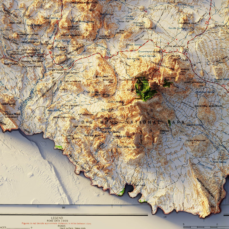 Big Bend 1965 Shaded Relief Map - Muir Way - Vintage Relief